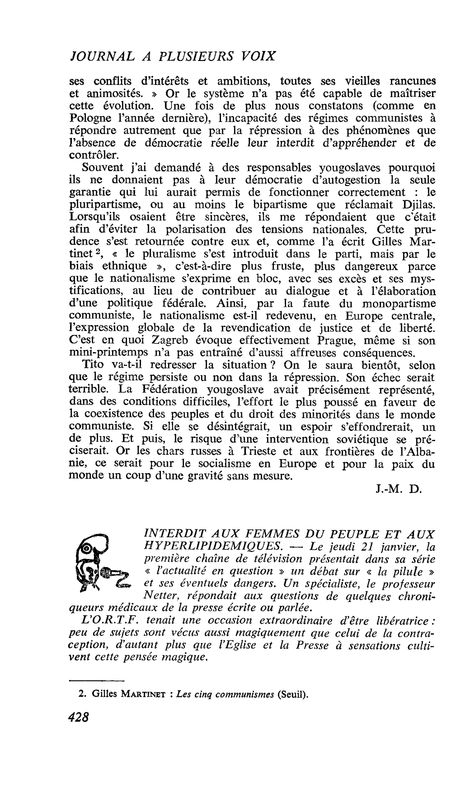 INTERDIT AUX FEMMES DU PEUPLE ET AUX HYPERLIPIDEMIQUES