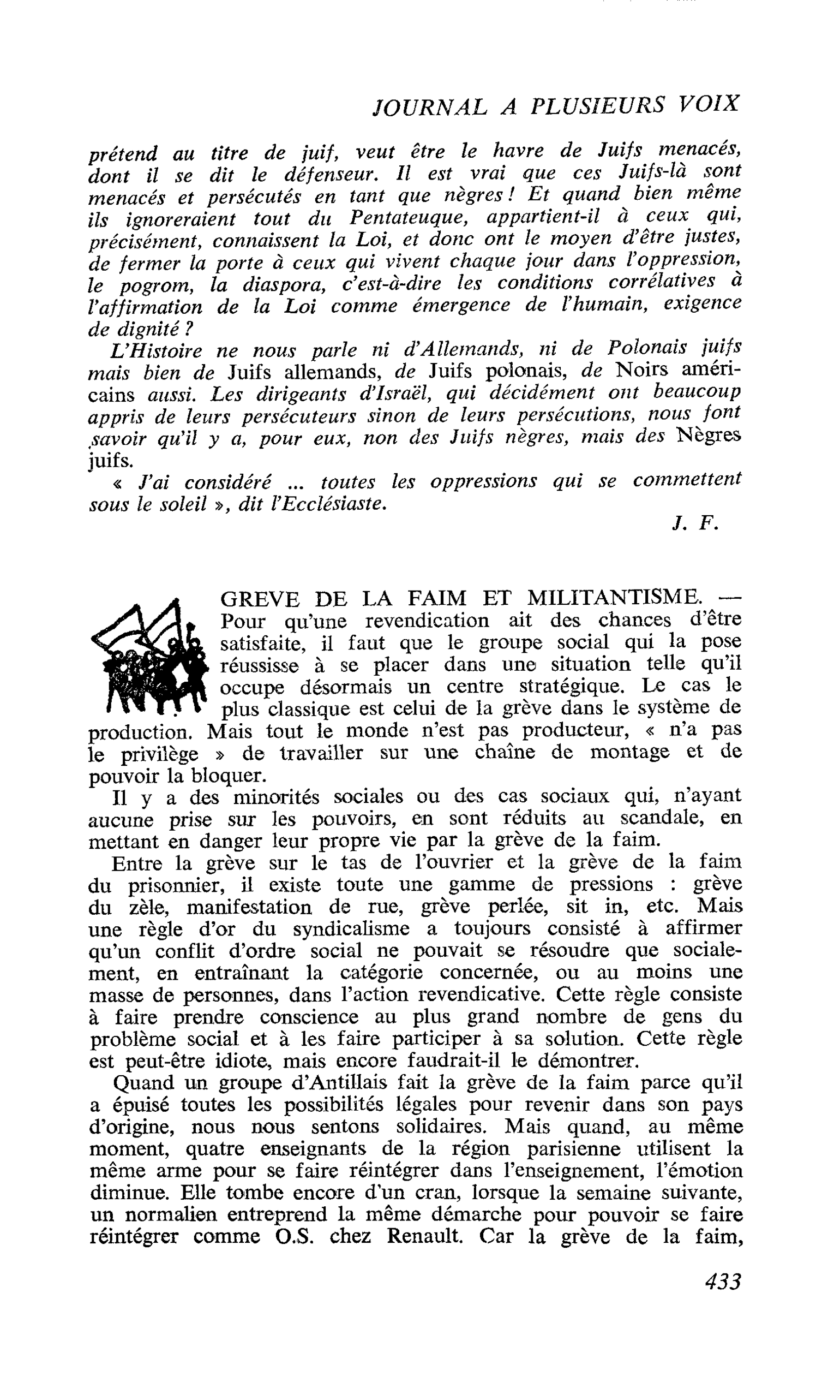 GREVE DE LA FAIM ET MILITANTISME