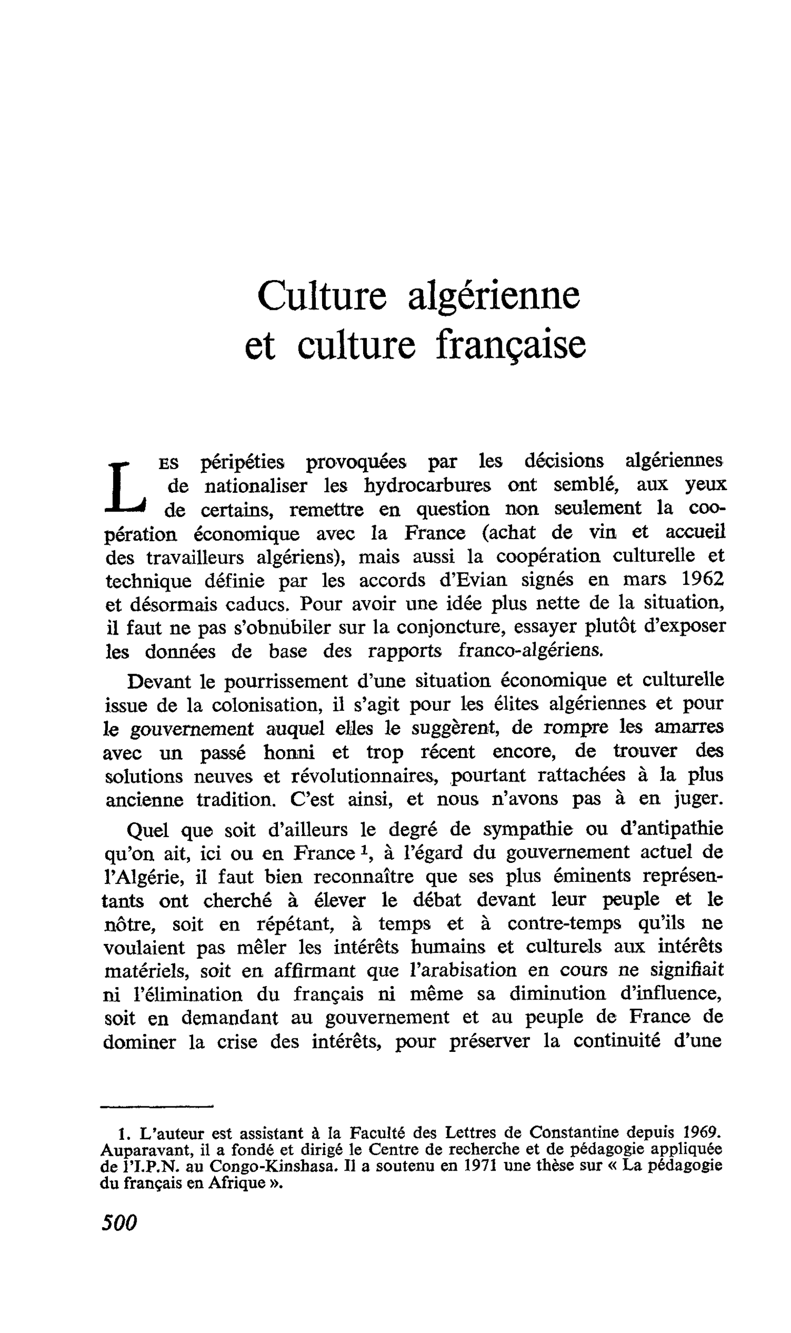 Culture algérienne et culture française