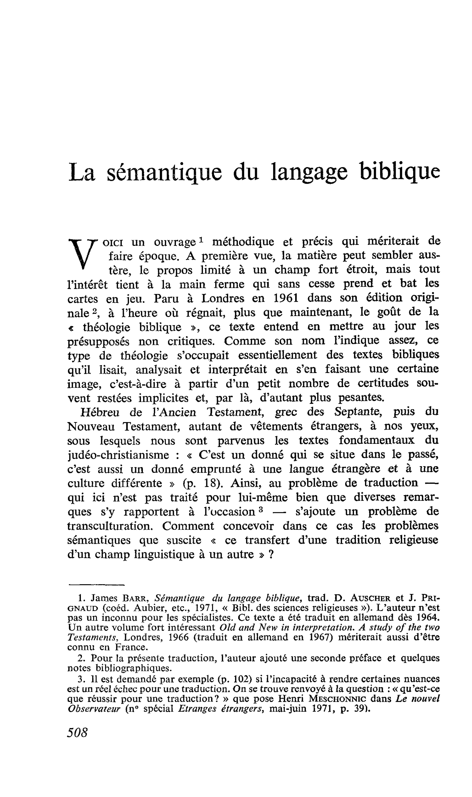 La sémantique du langage biblique