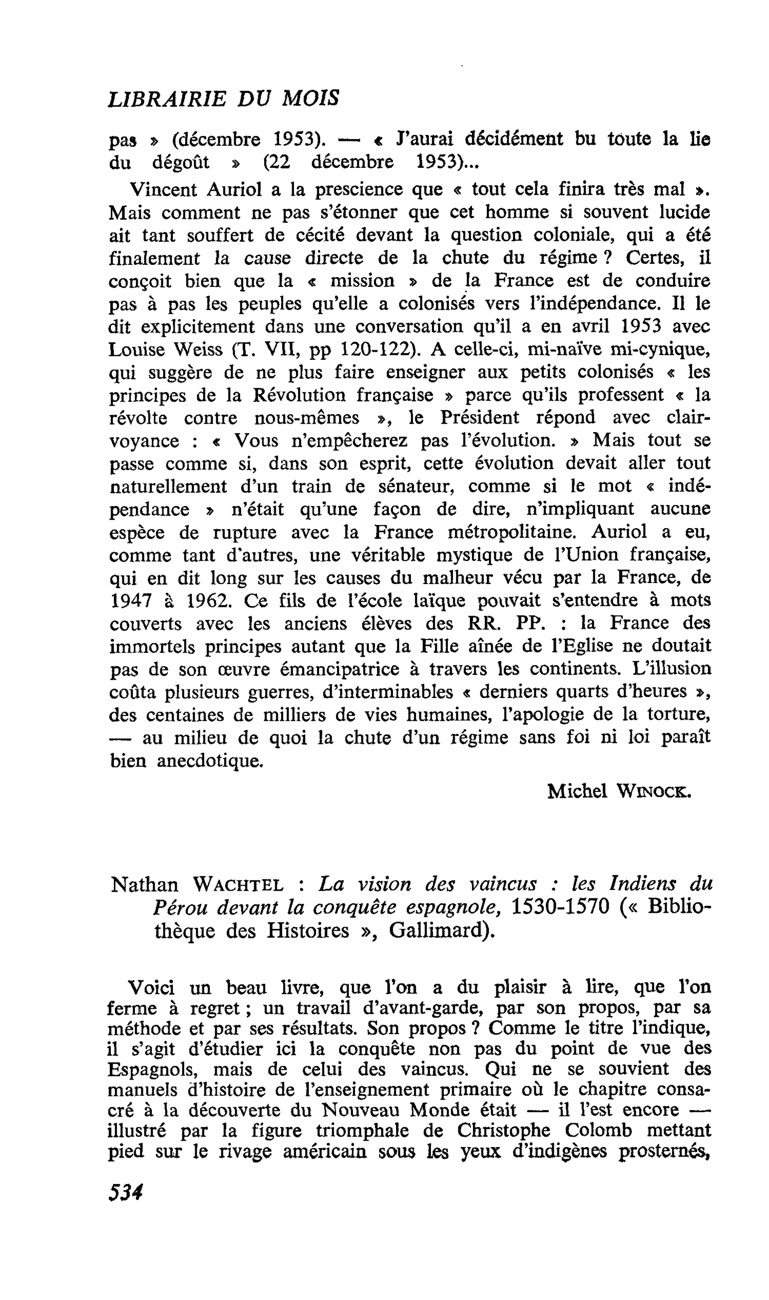 Nathan Wachtel : La vision des vaincus : les Indiens du Pérou devant la conquête espagnole, 1530-1570