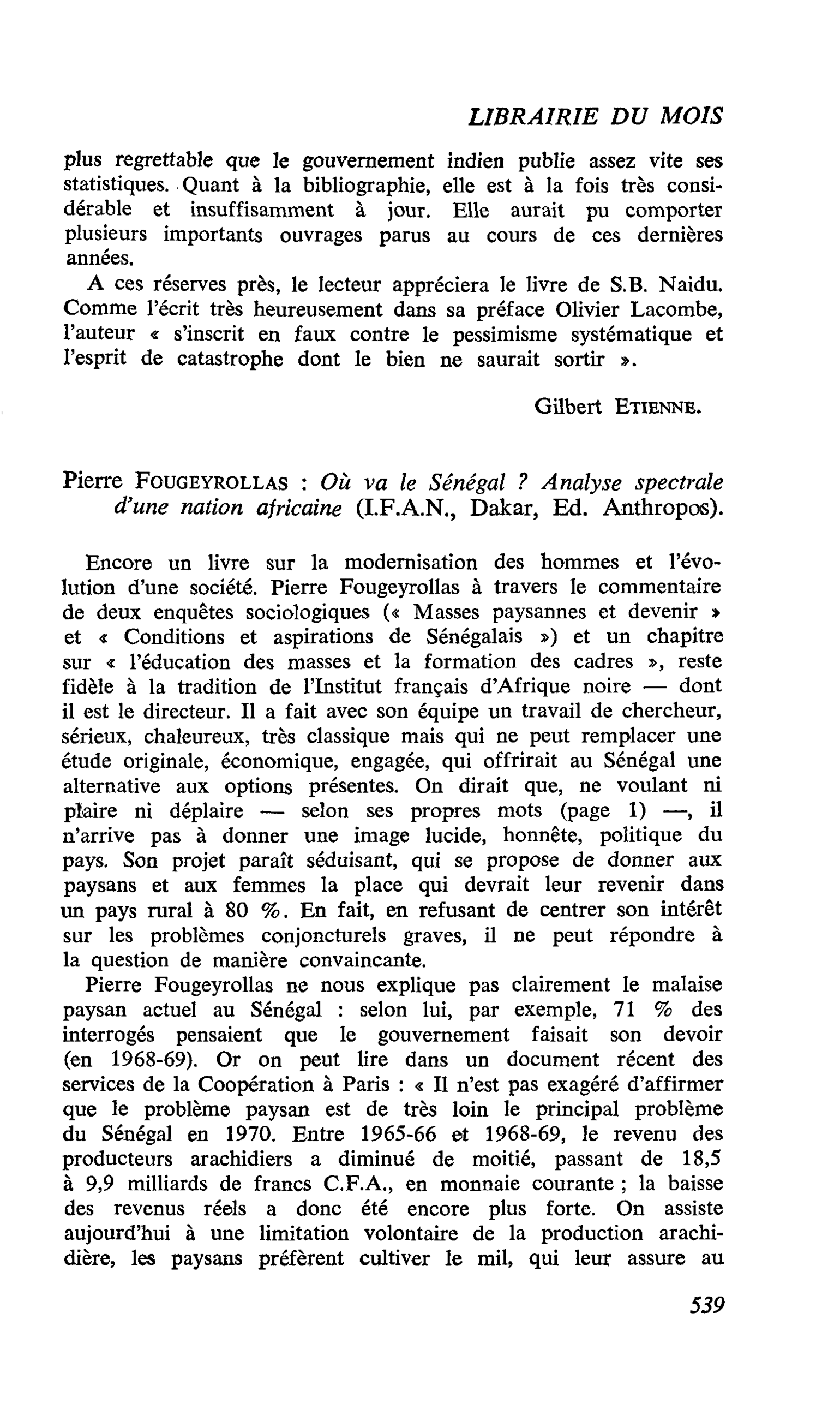Pierre Fougeyrollas : Où va le Sénégal ? Analyse spectrale dune nation africaine