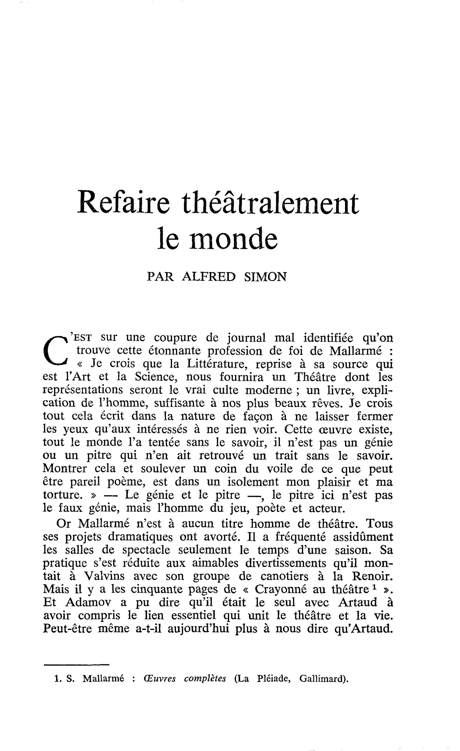 Refaire théâtralement le monde