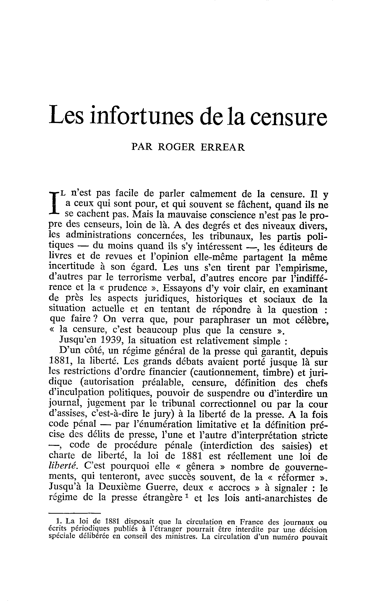 Les infortunes de la censure