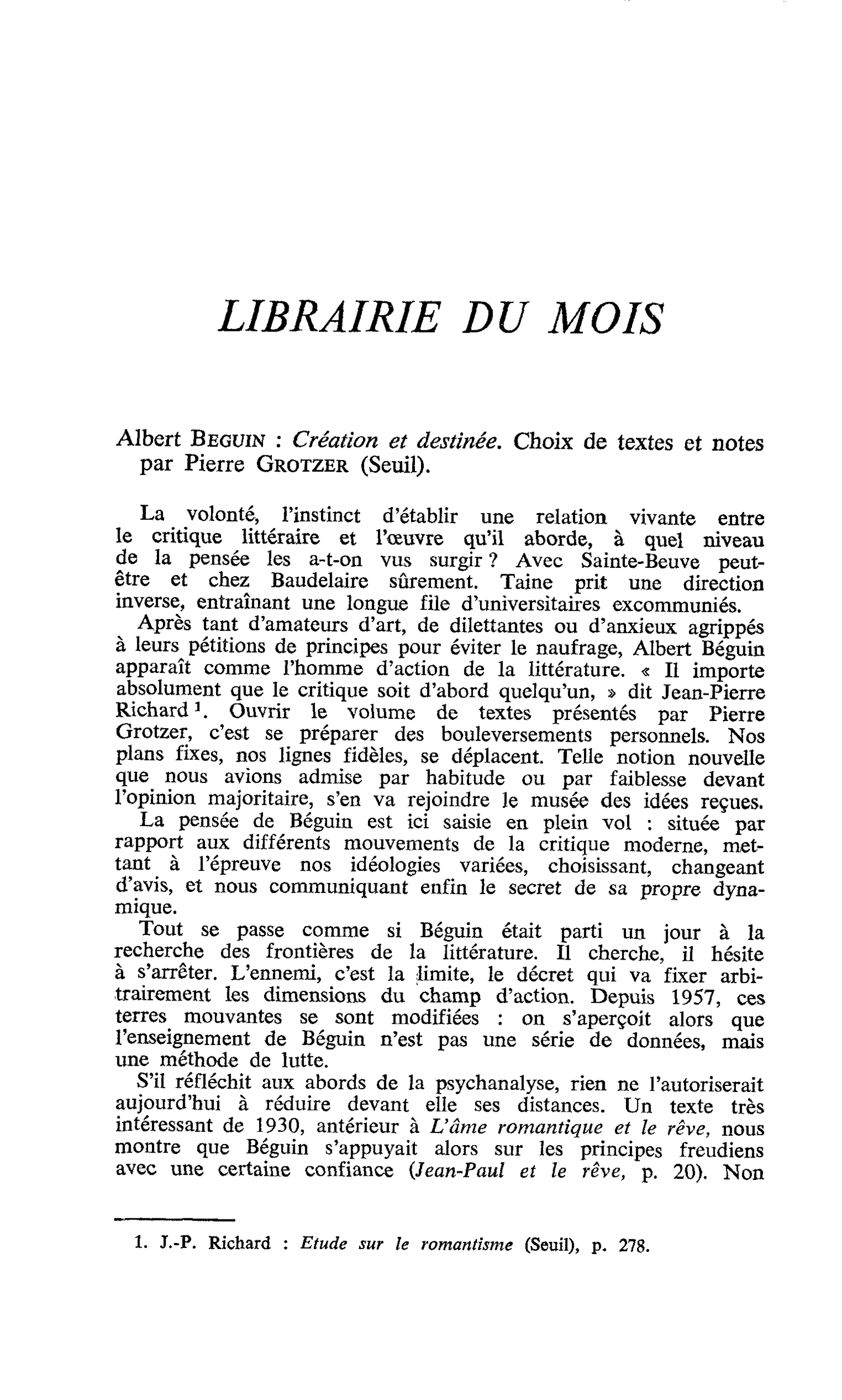 Albert Béguin : Création et destinée