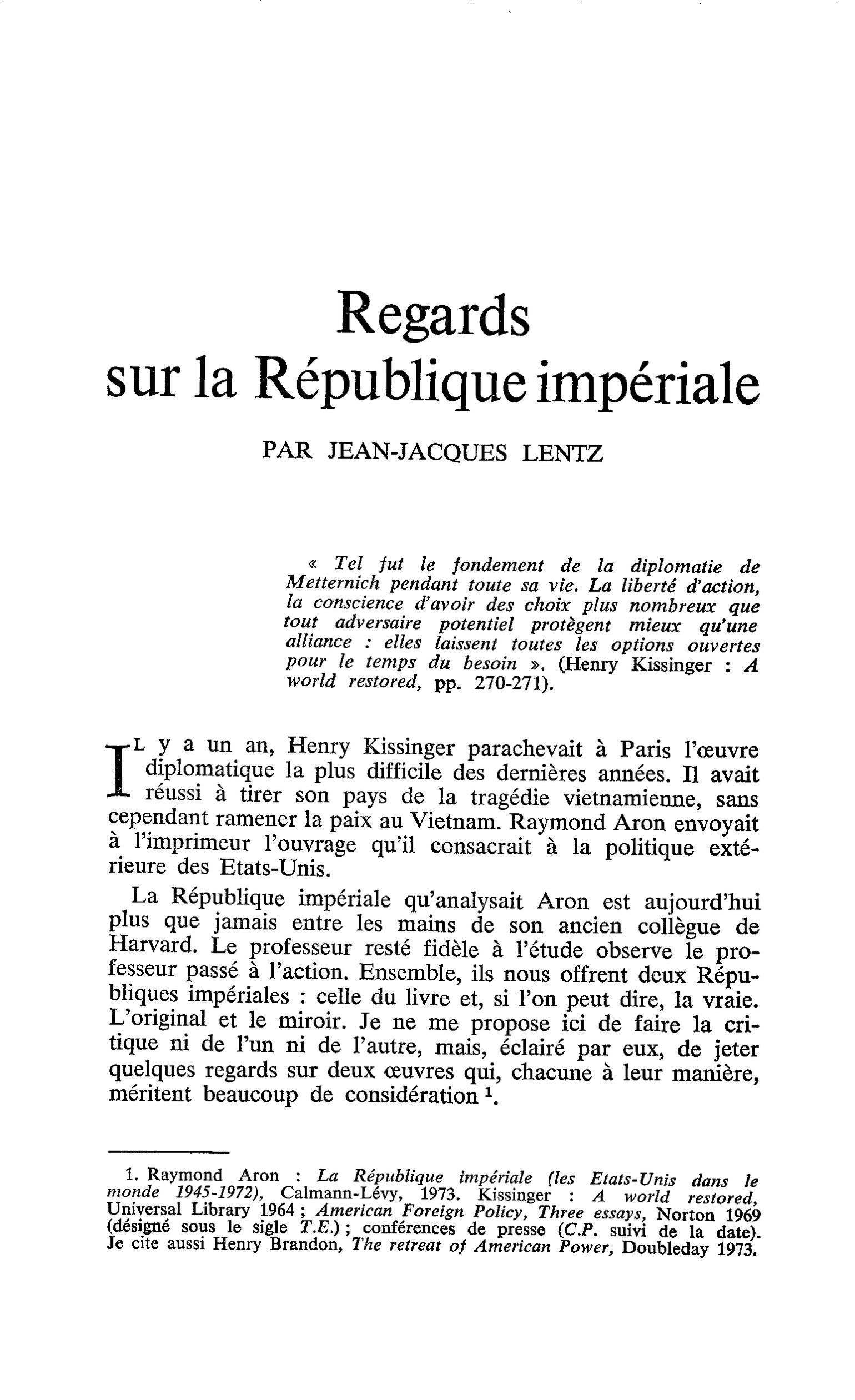 Regards sur la République impériale