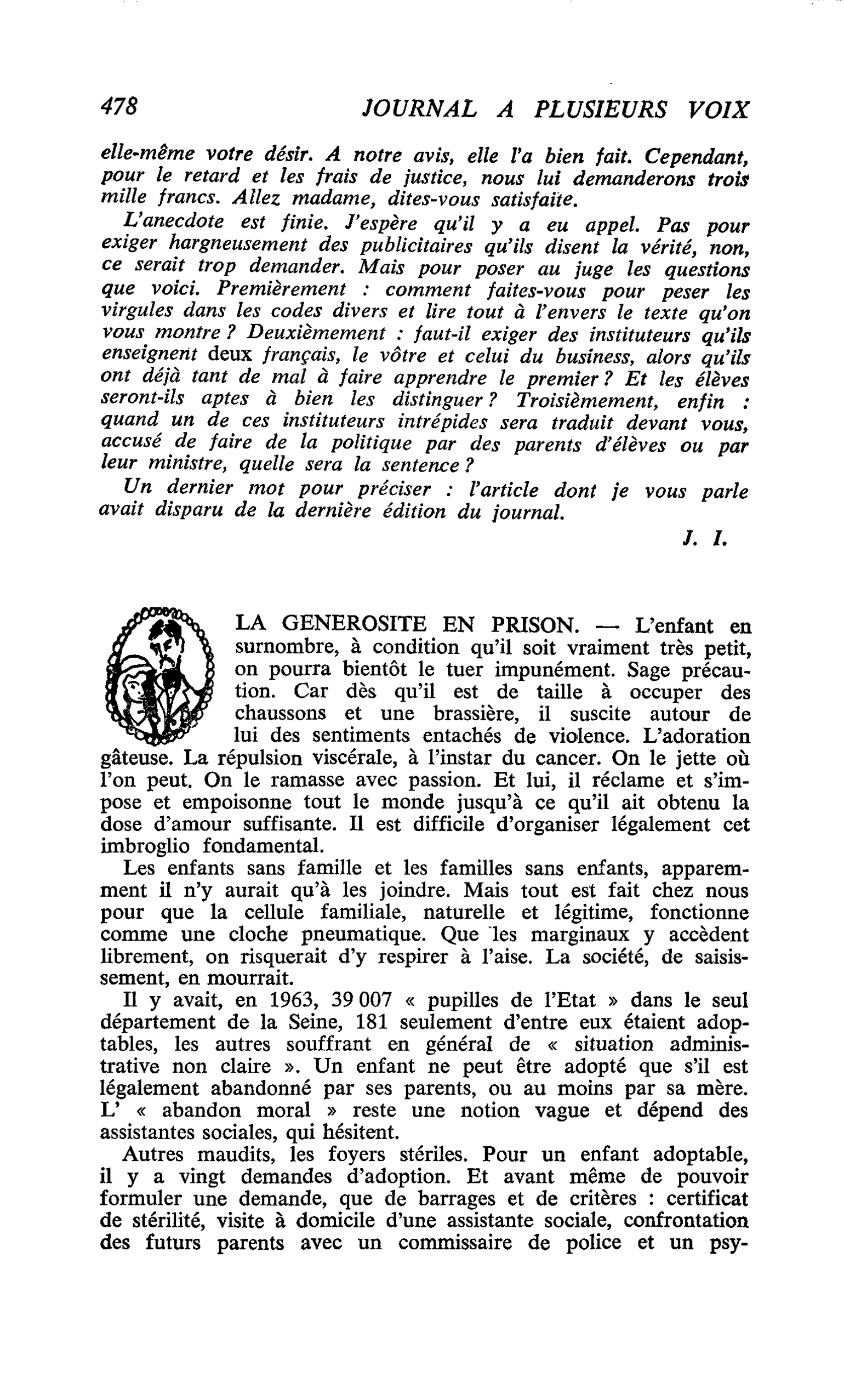 LA GENEROSITE EN PRISON