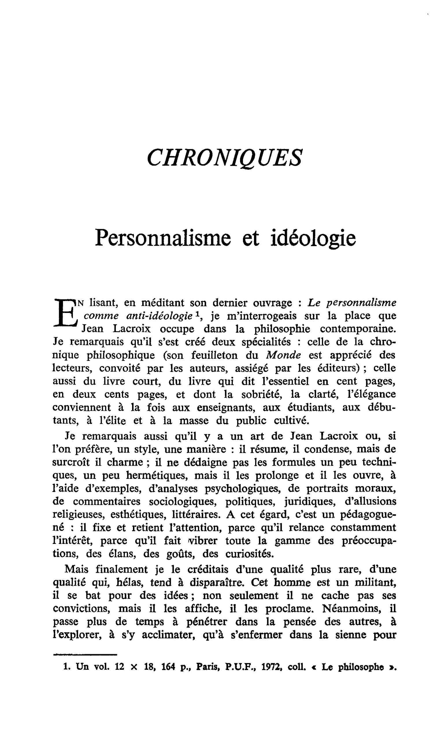 Personnalisme et idéologie