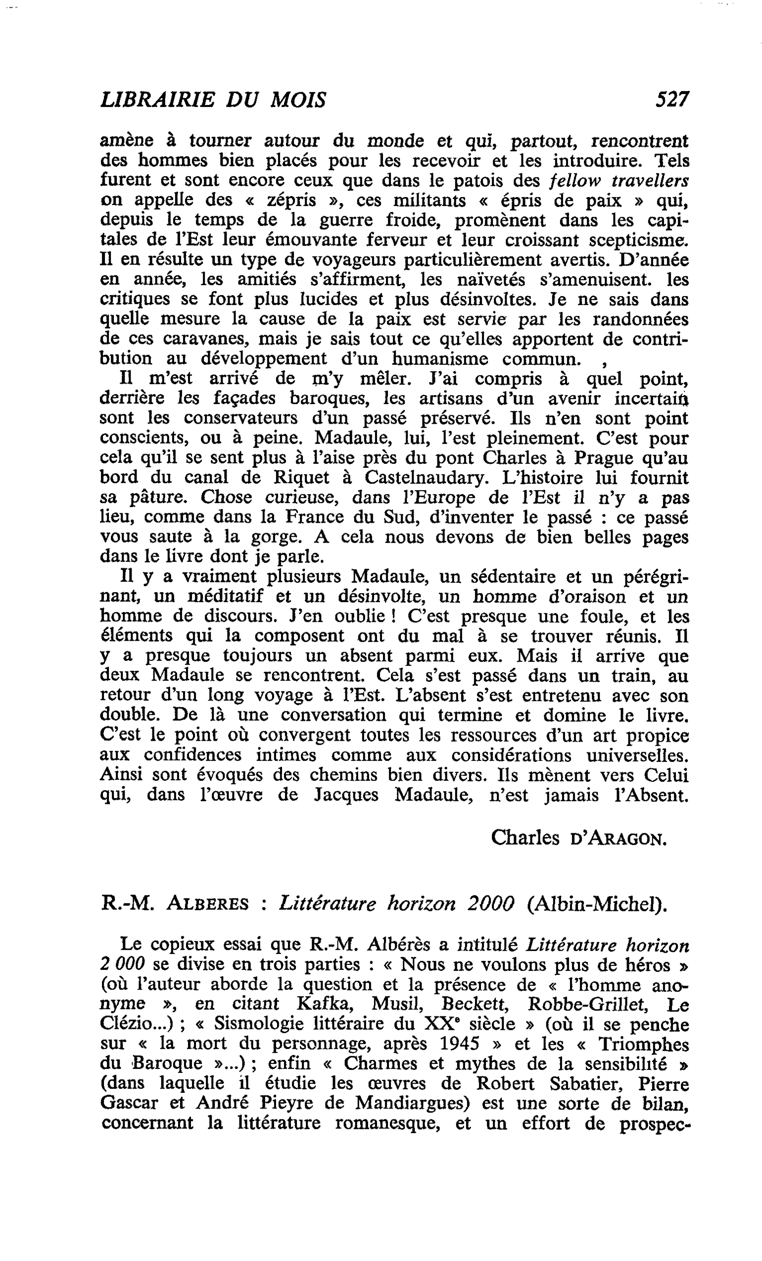 R.-M. Alberes : Littérature horizon 2000