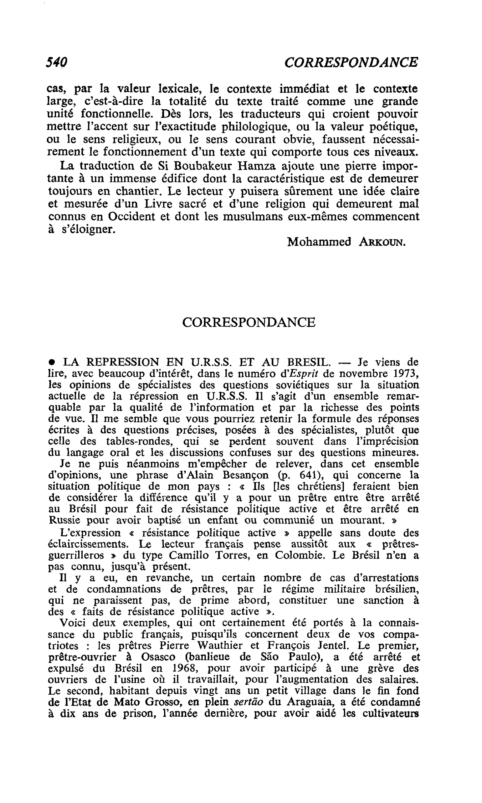 LA REPRESSION EN U.R.S.S. ET AU BRESIL