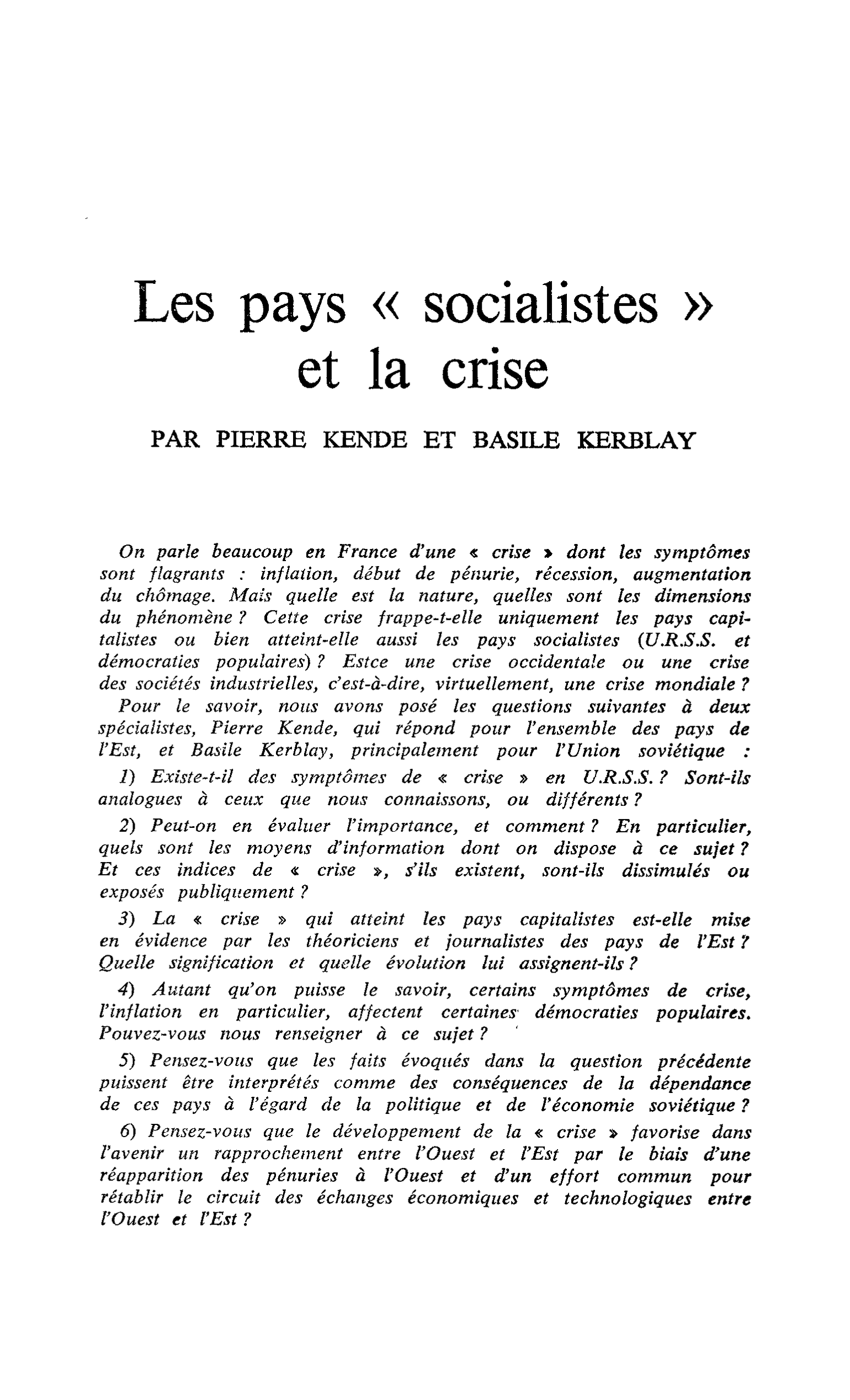 Les pays « socialistes » et la crise