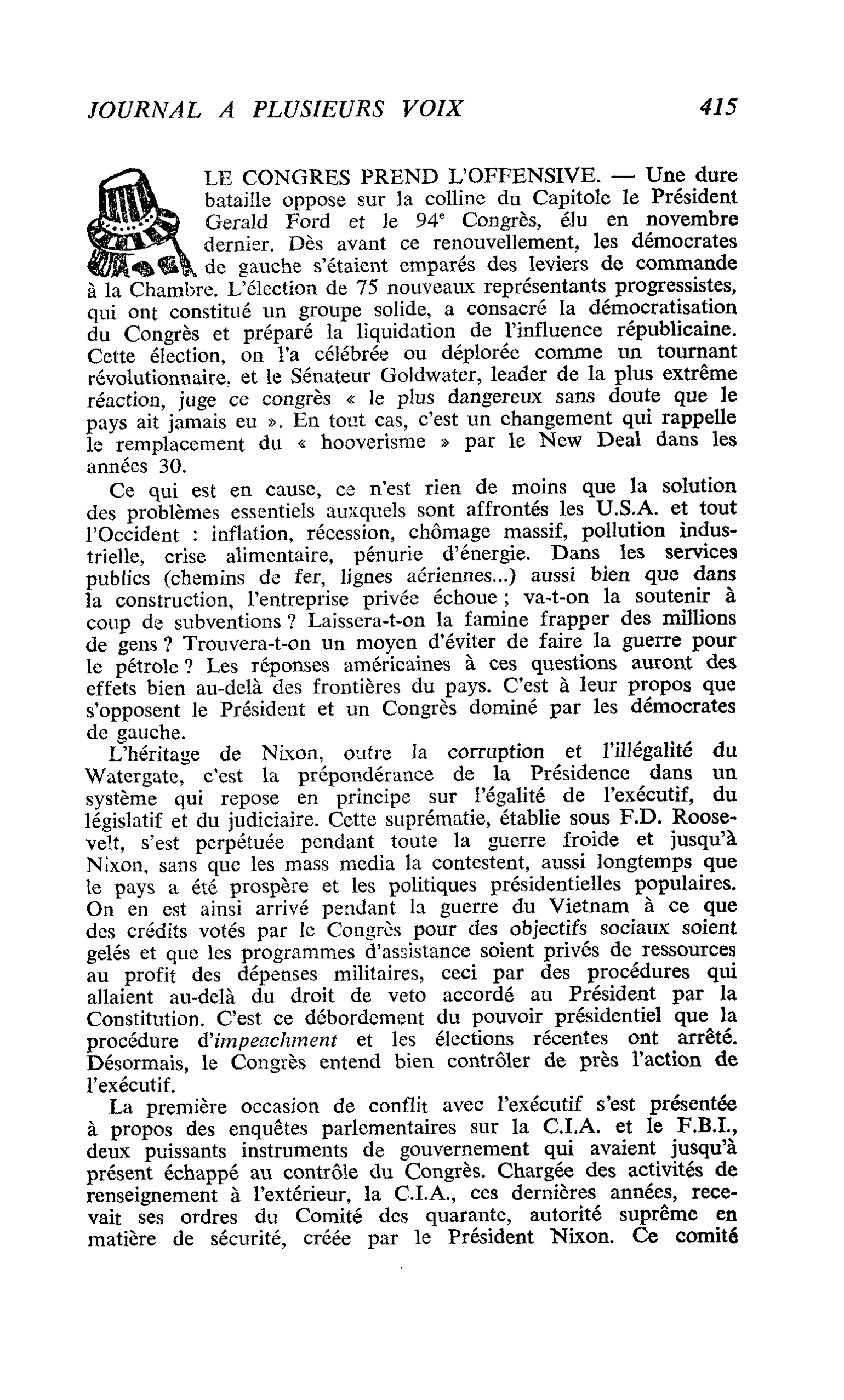 LE CONGRES PREND L’OFFENSIVE