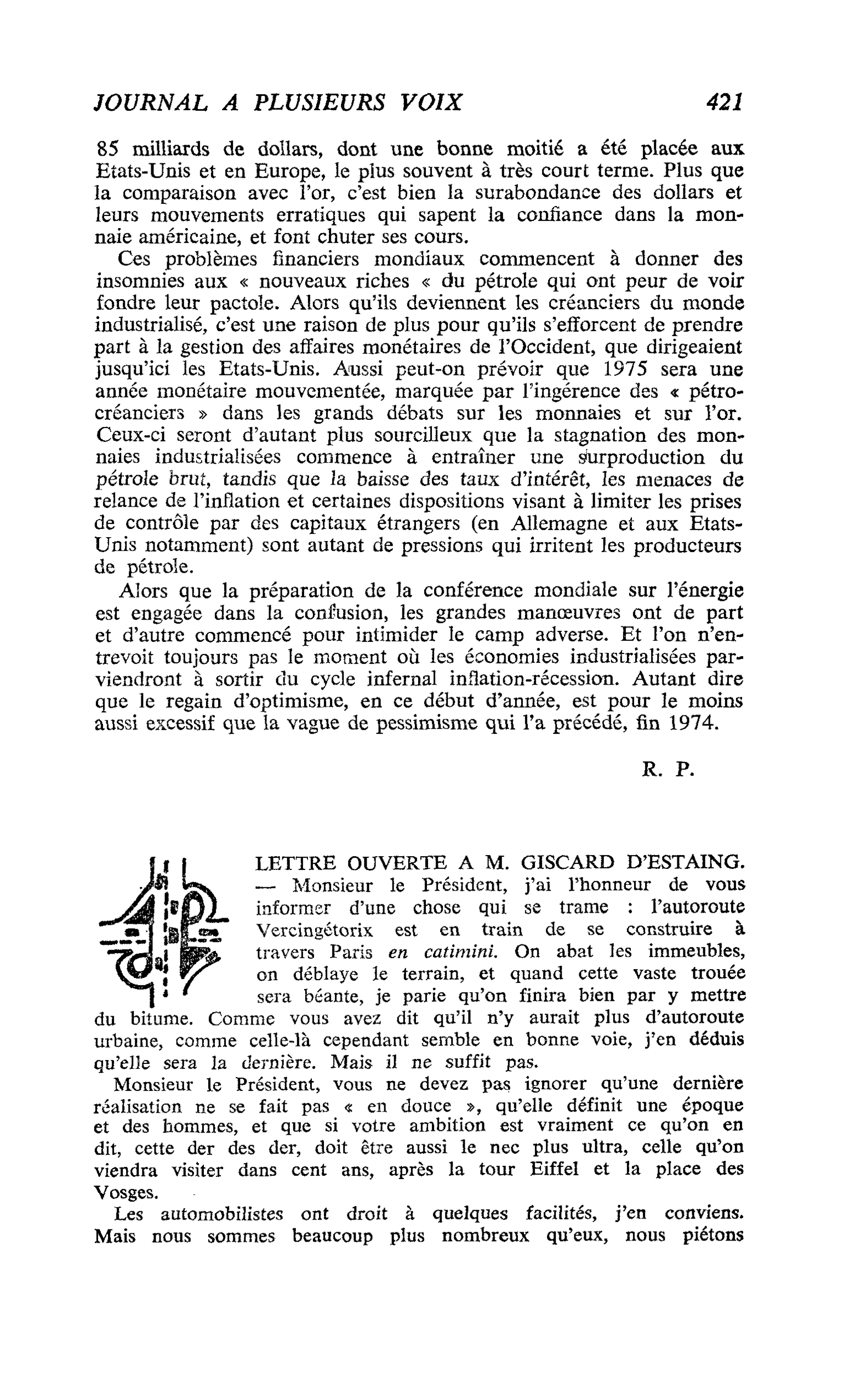 LETTRE OUVERTE A M. GISCARD D’ESTAING