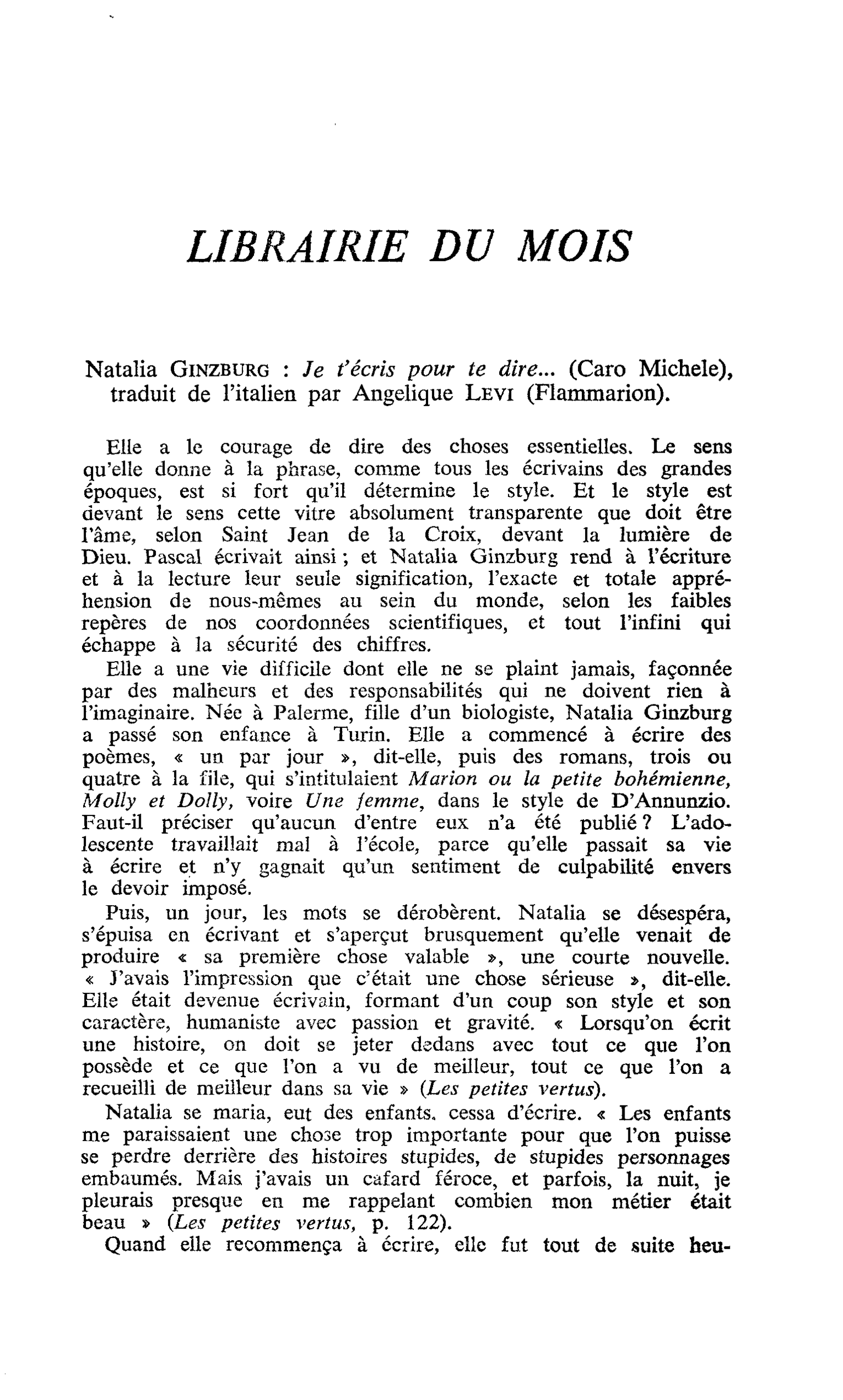 Natalia Ginzburg : Je t’écris pour te dire…