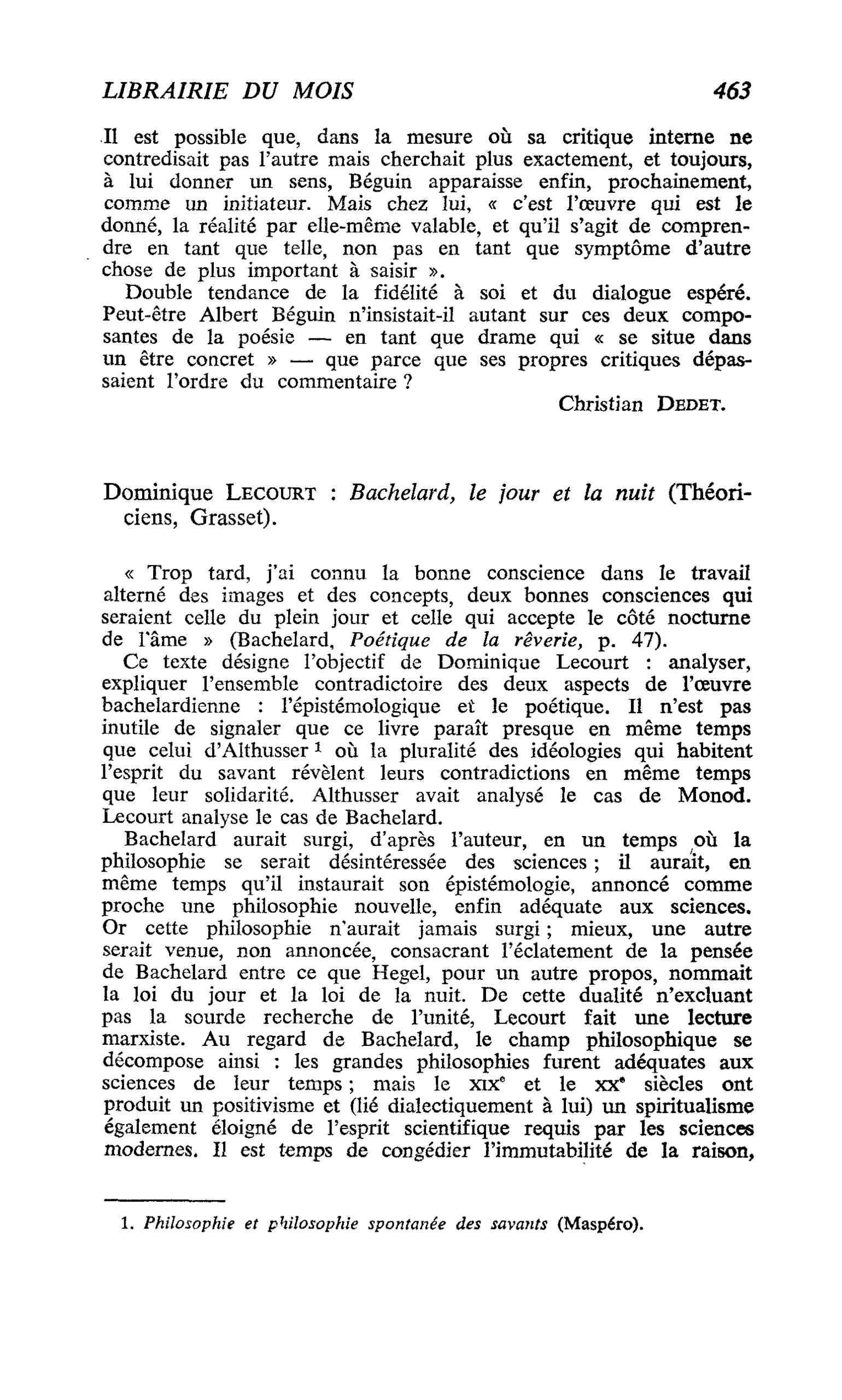 Dominique Lecourt : Bachelard, le jour et la nuit