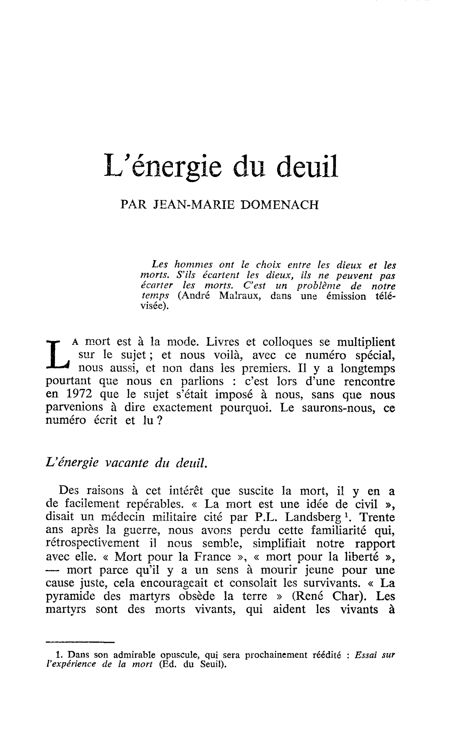 L’énergie du deuil