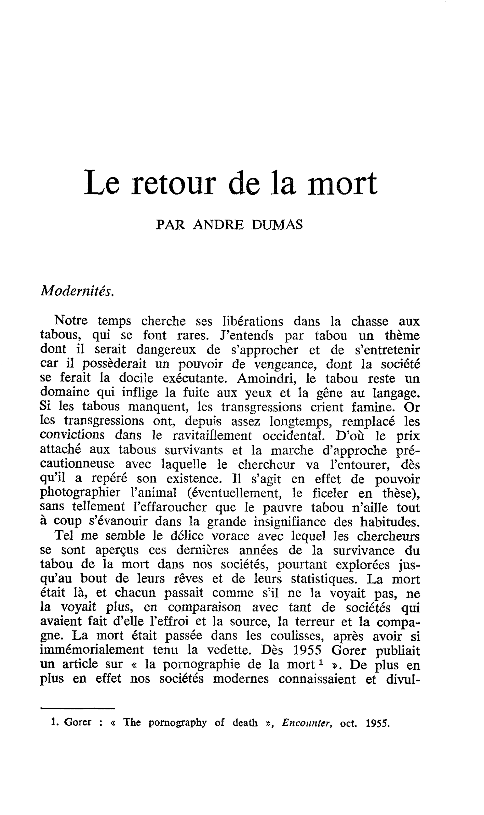 Le retour de la mort