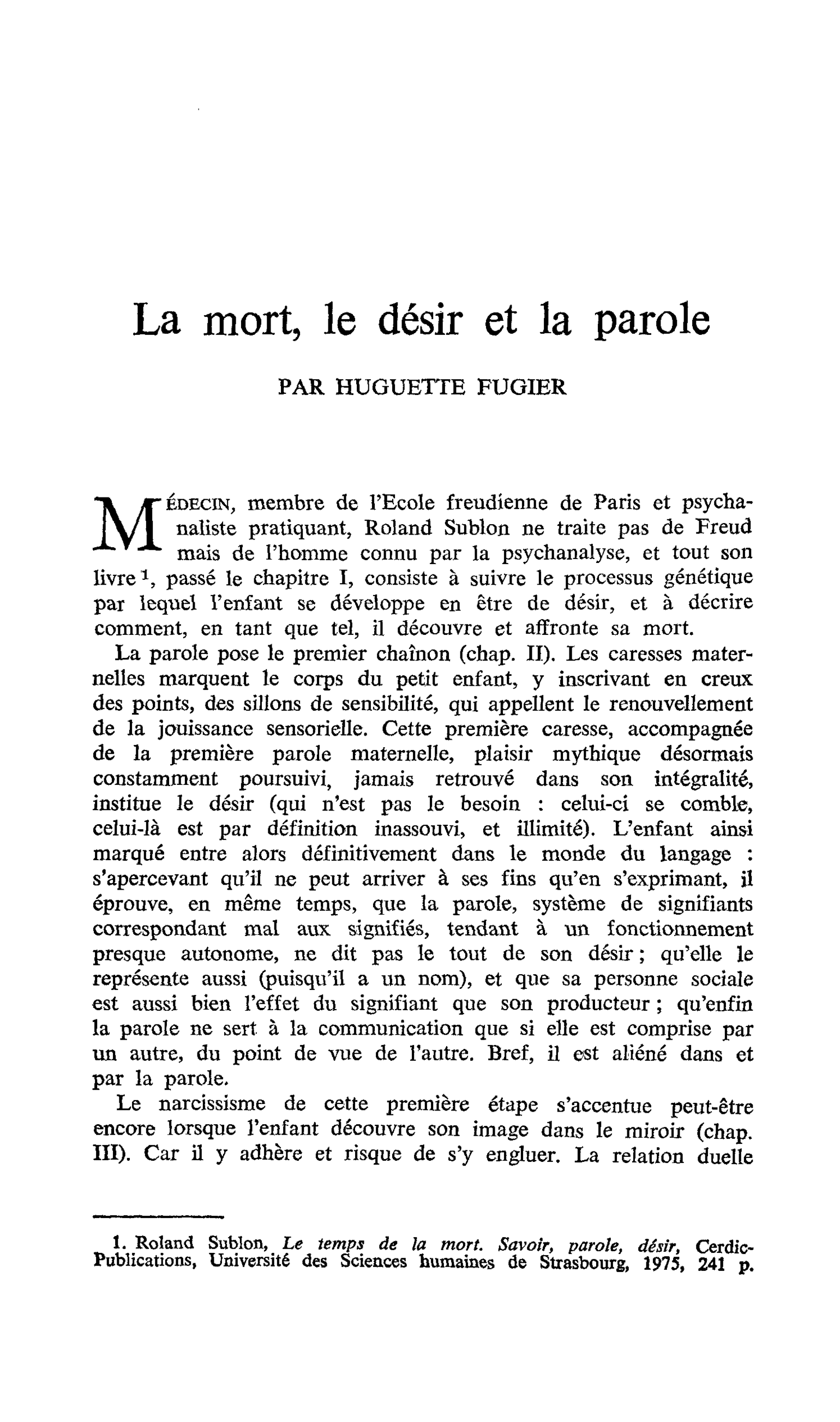 La mort, le désir et la parole