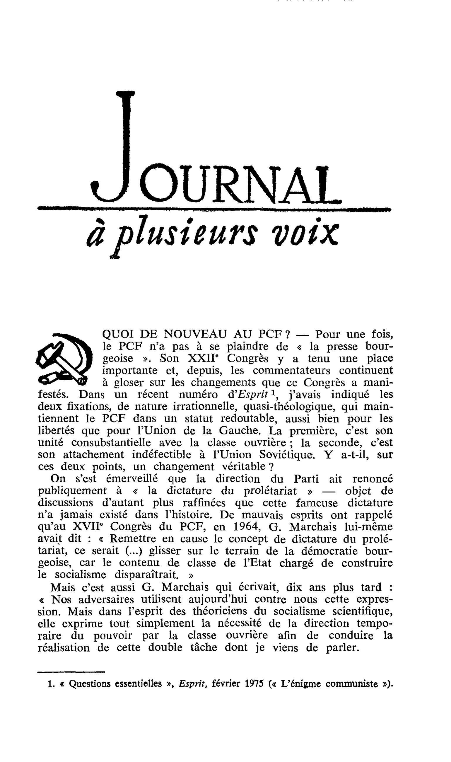 QUOI DE NOUVEAU AU PCF ?