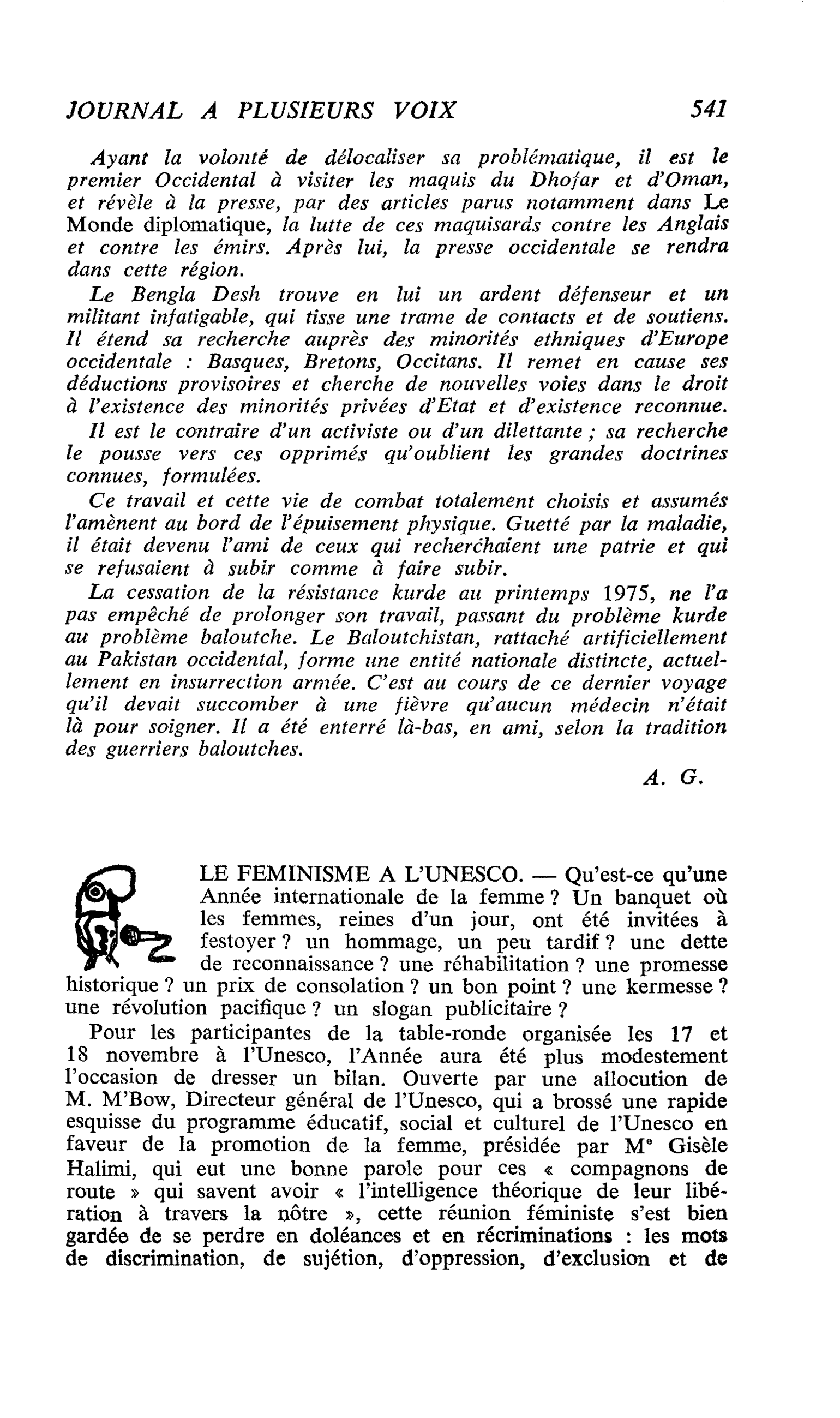 LE FEMINISME A L’UNESCO