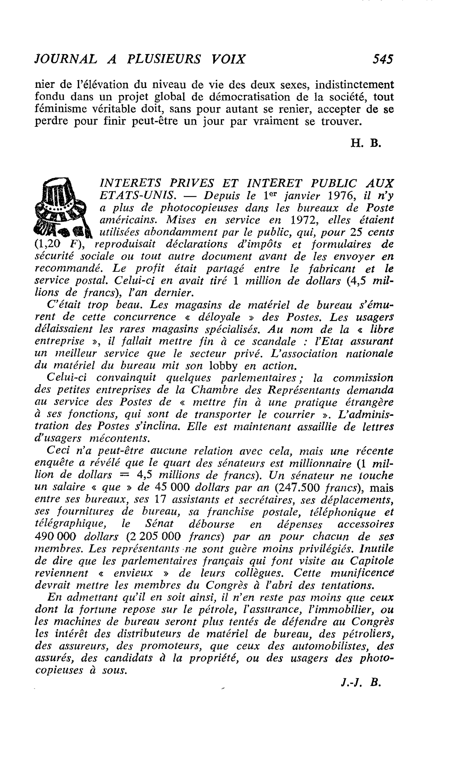 INTERETS PRIVES ET INTERET PUBLIC AUX ETATS-UNIS