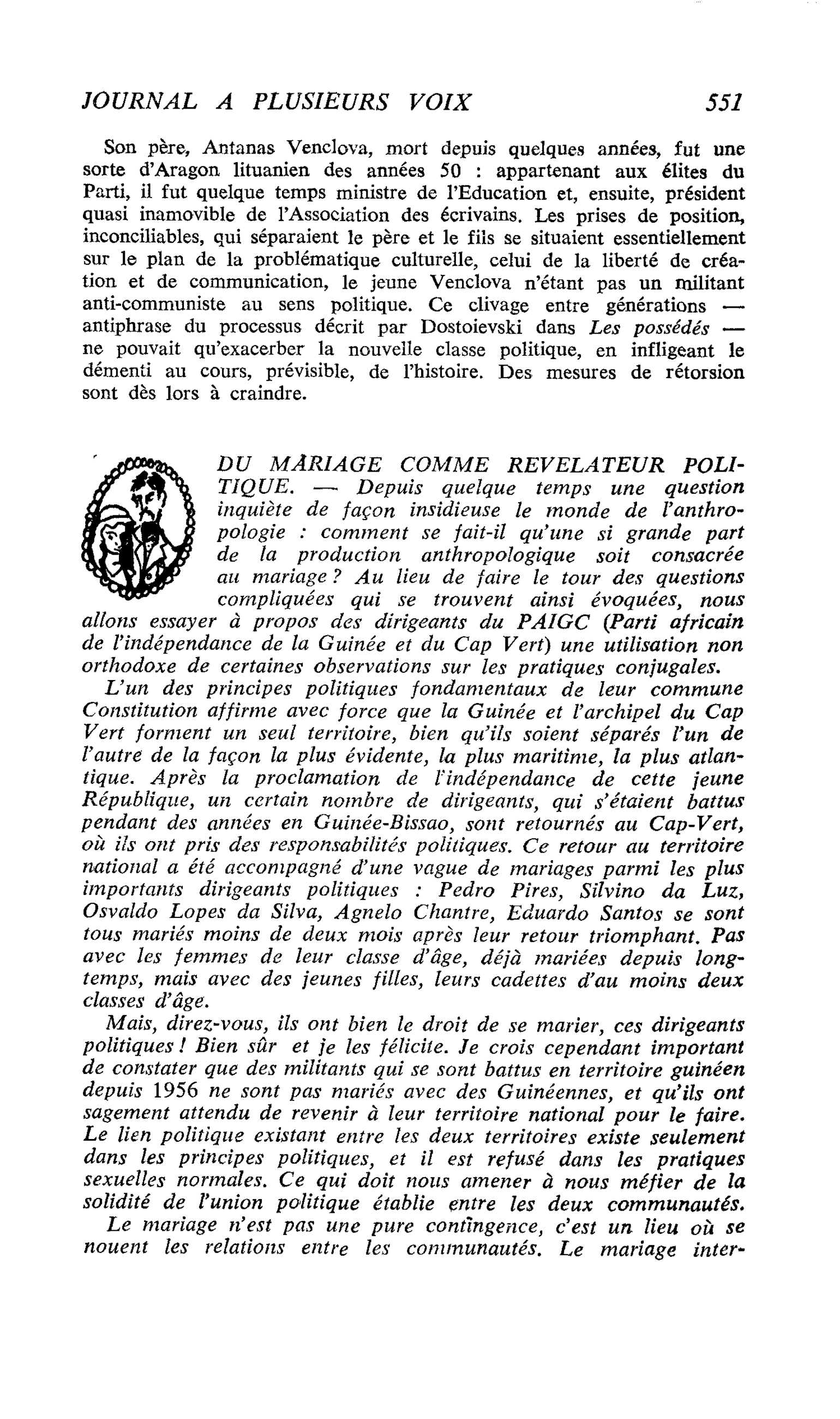DU MARIAGE COMME REVELATEUR POLITIQUE
