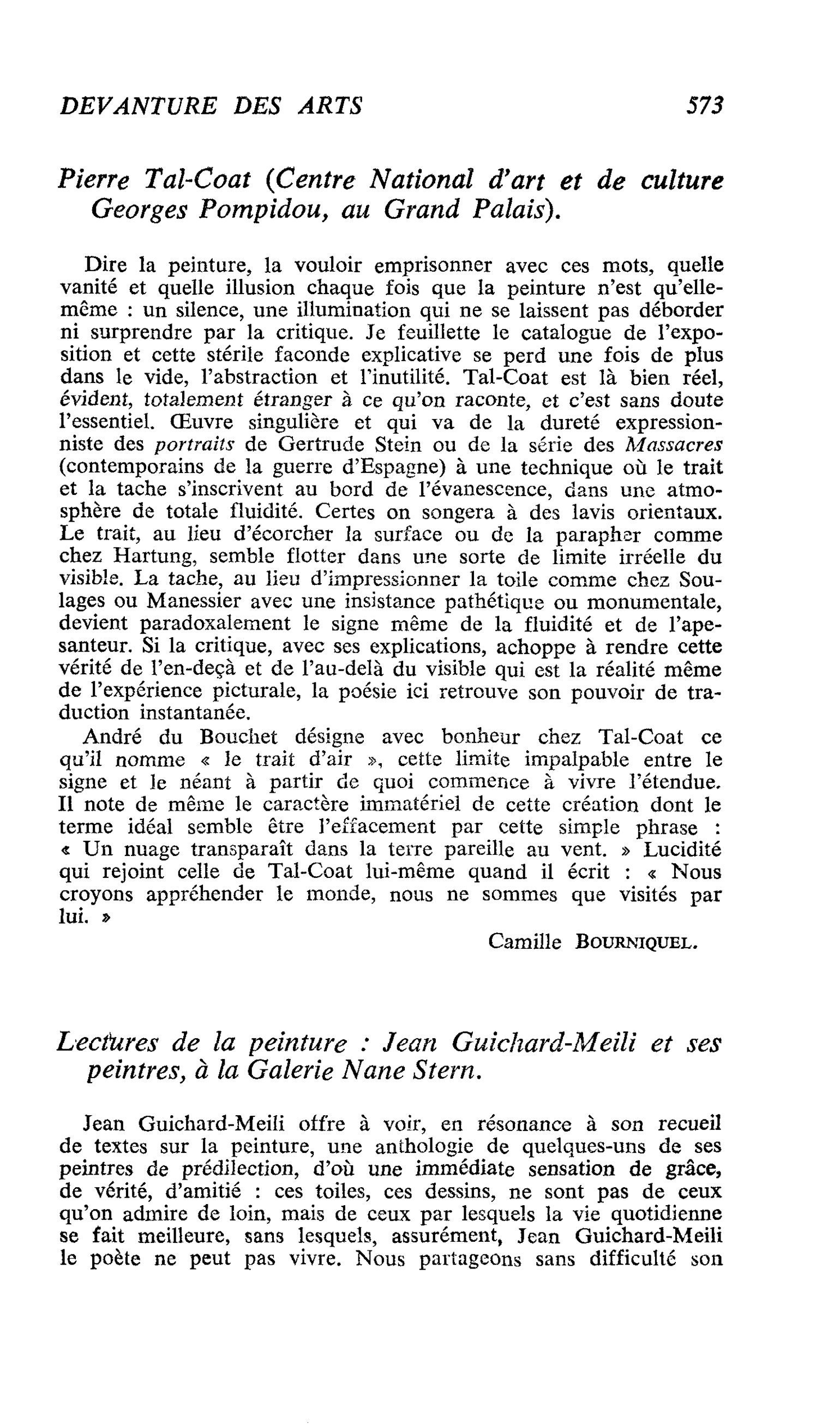 Lectures de la peinture : Jean Guichard-Meili et ses peintres, à la Galerie Nane Stem