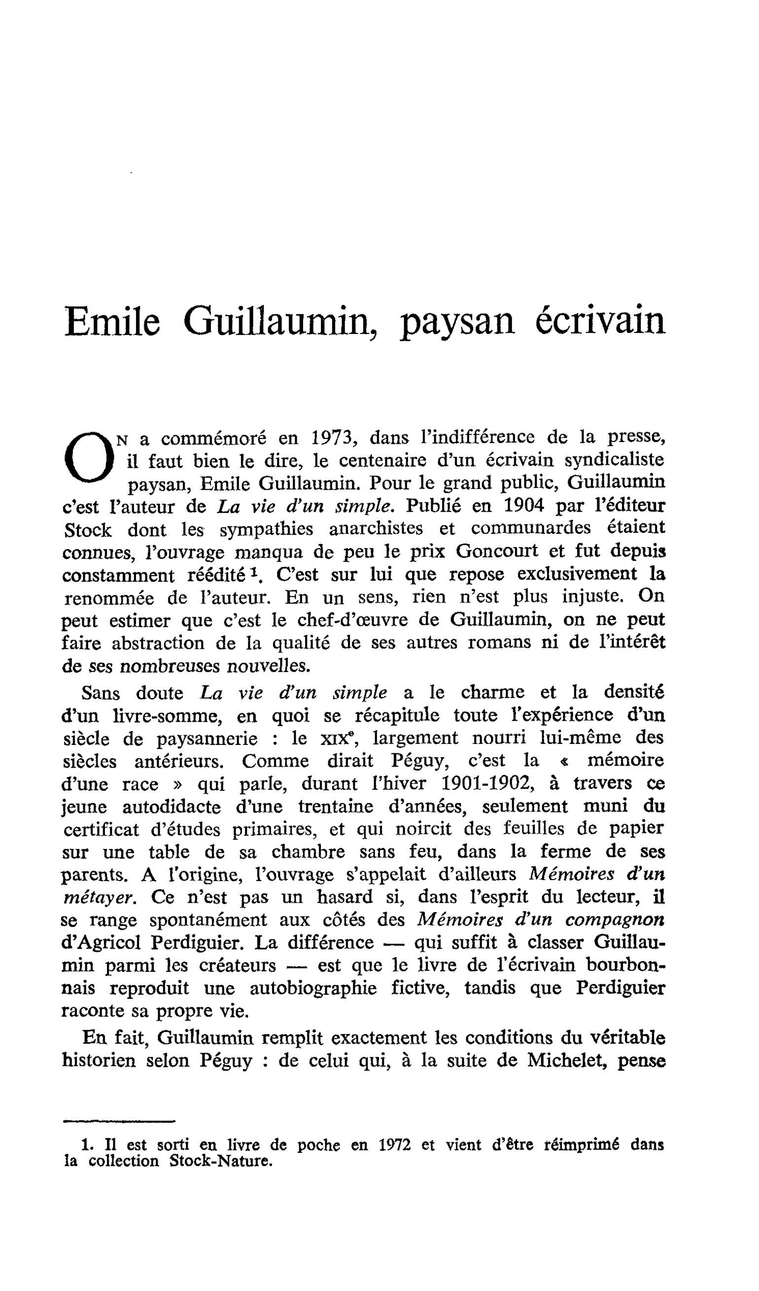 Emile Guillaumin, paysan écrivain