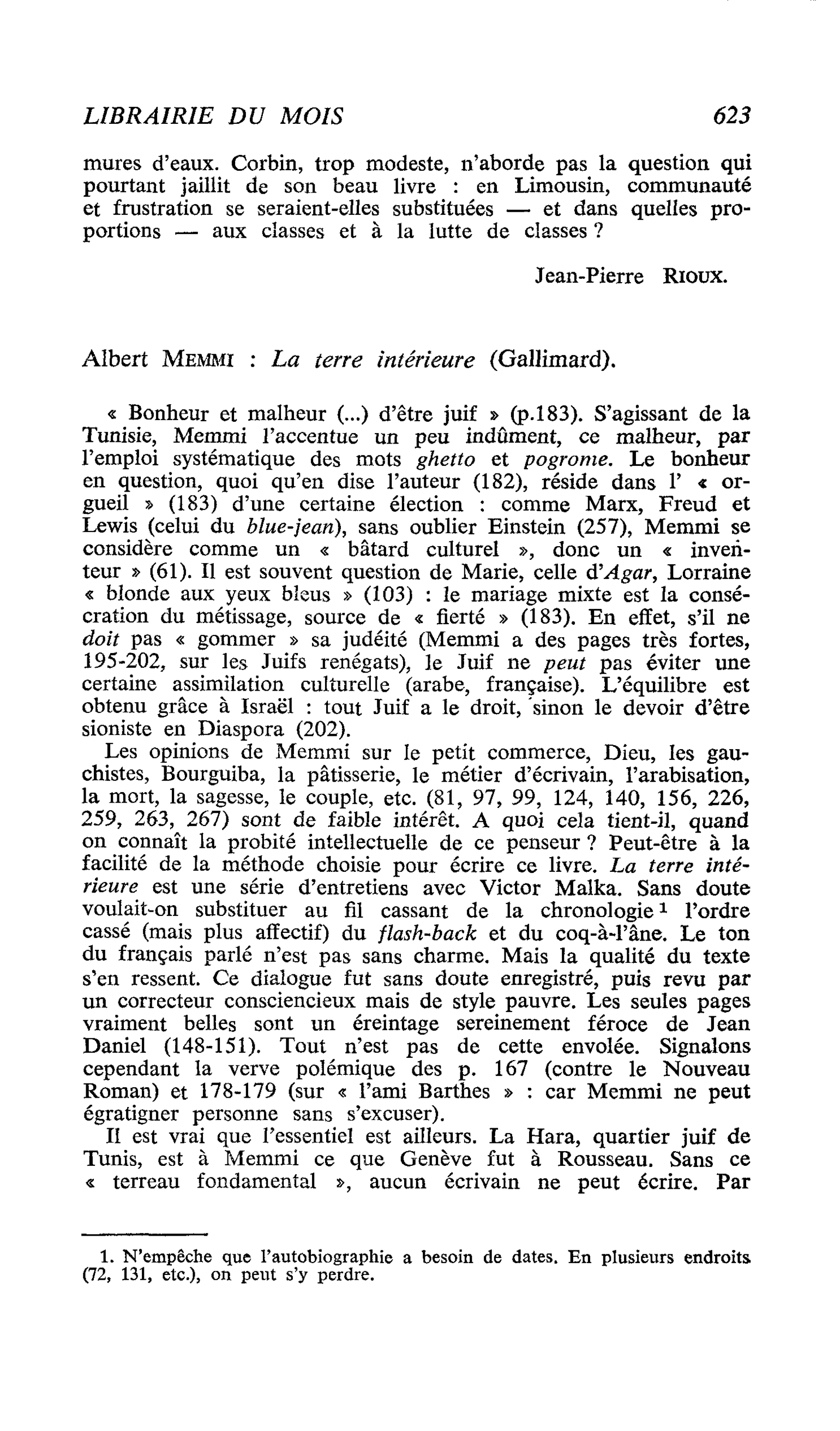 Albert Memmi : La terre intérieure