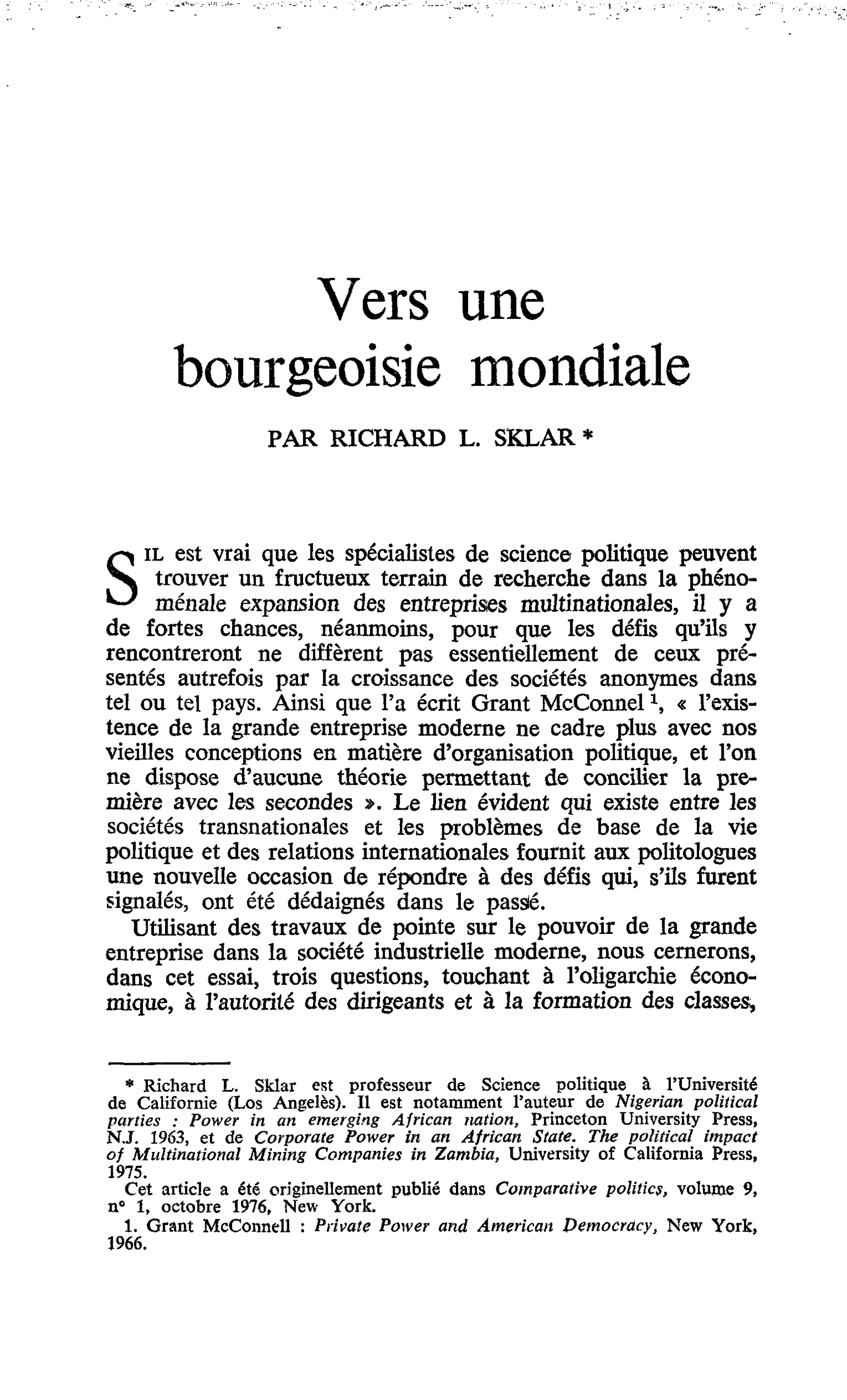 Vers une bourgeoisie mondiale