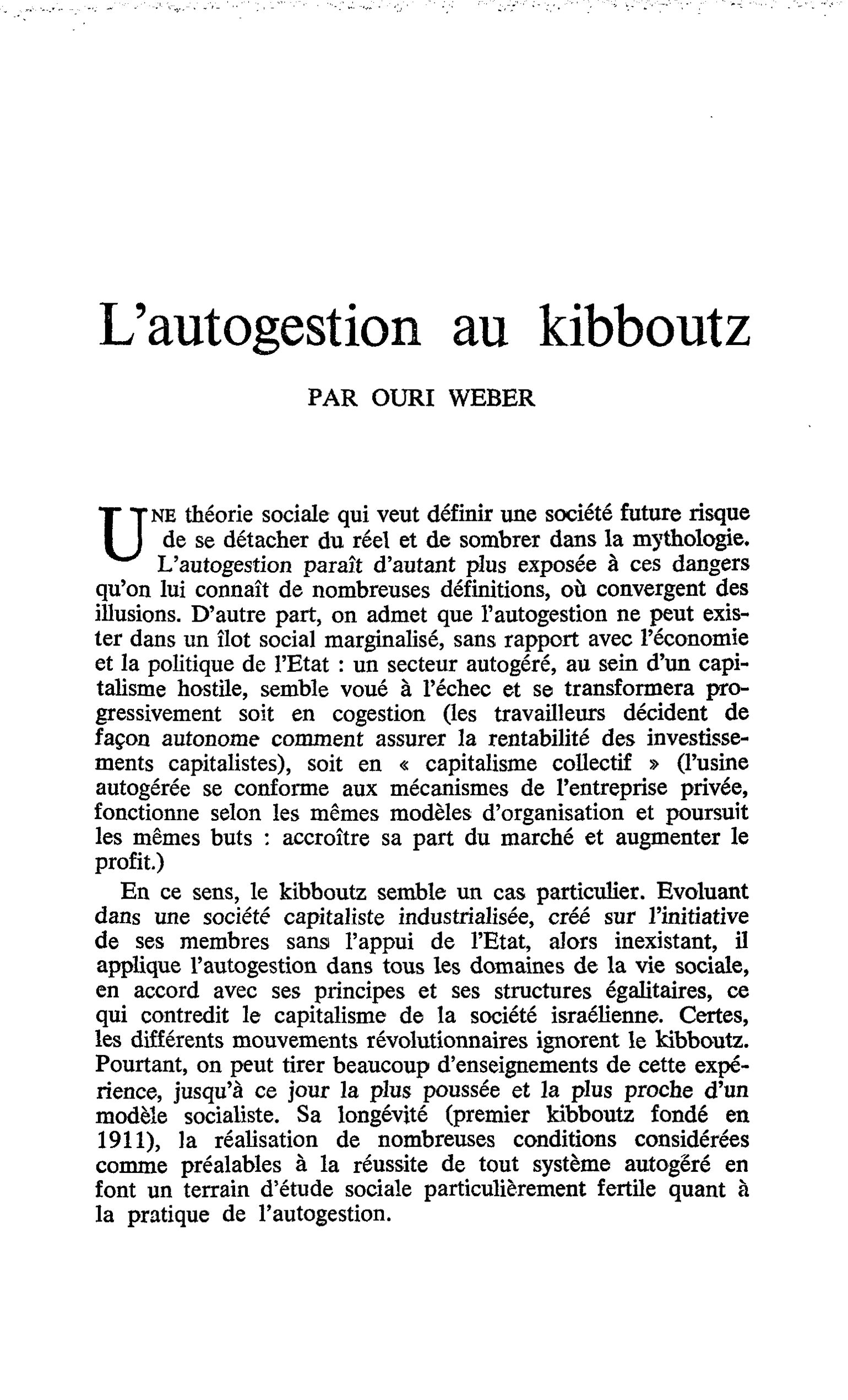 L’autogestion au kibboutz
