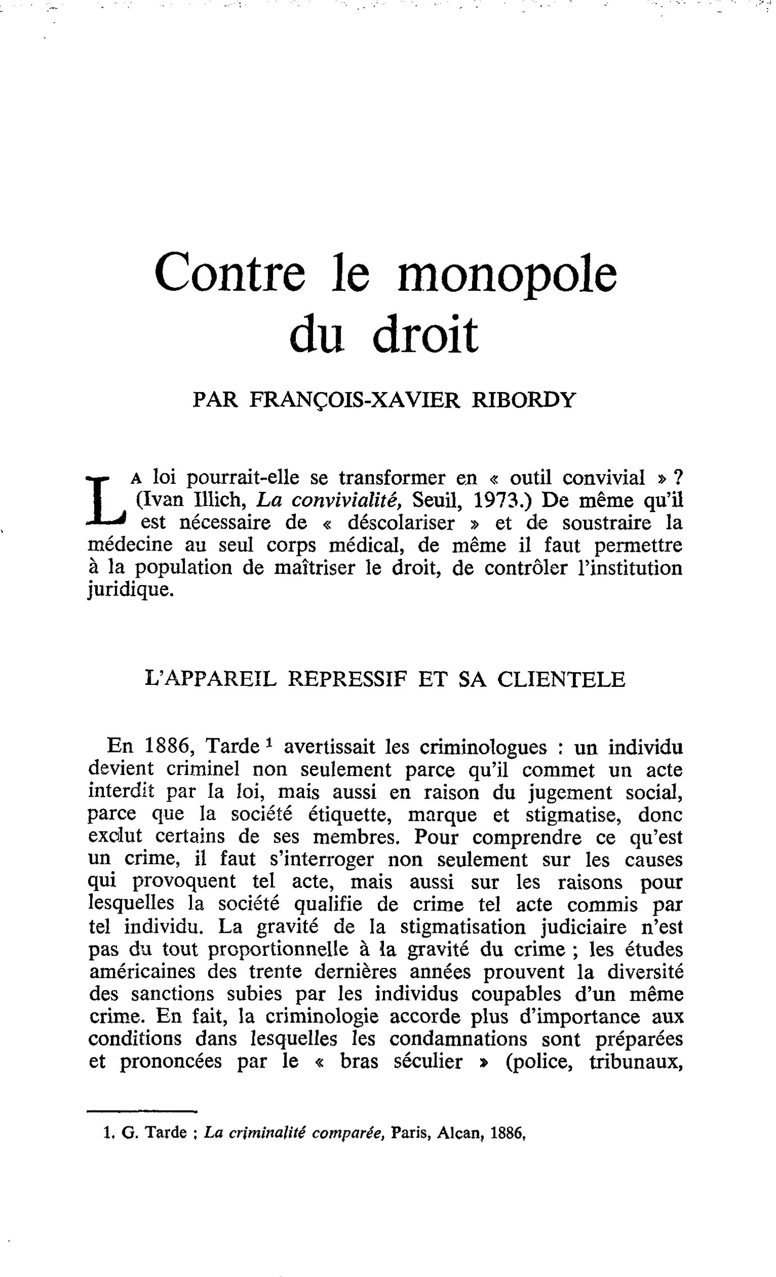 Contre le monopole du droit