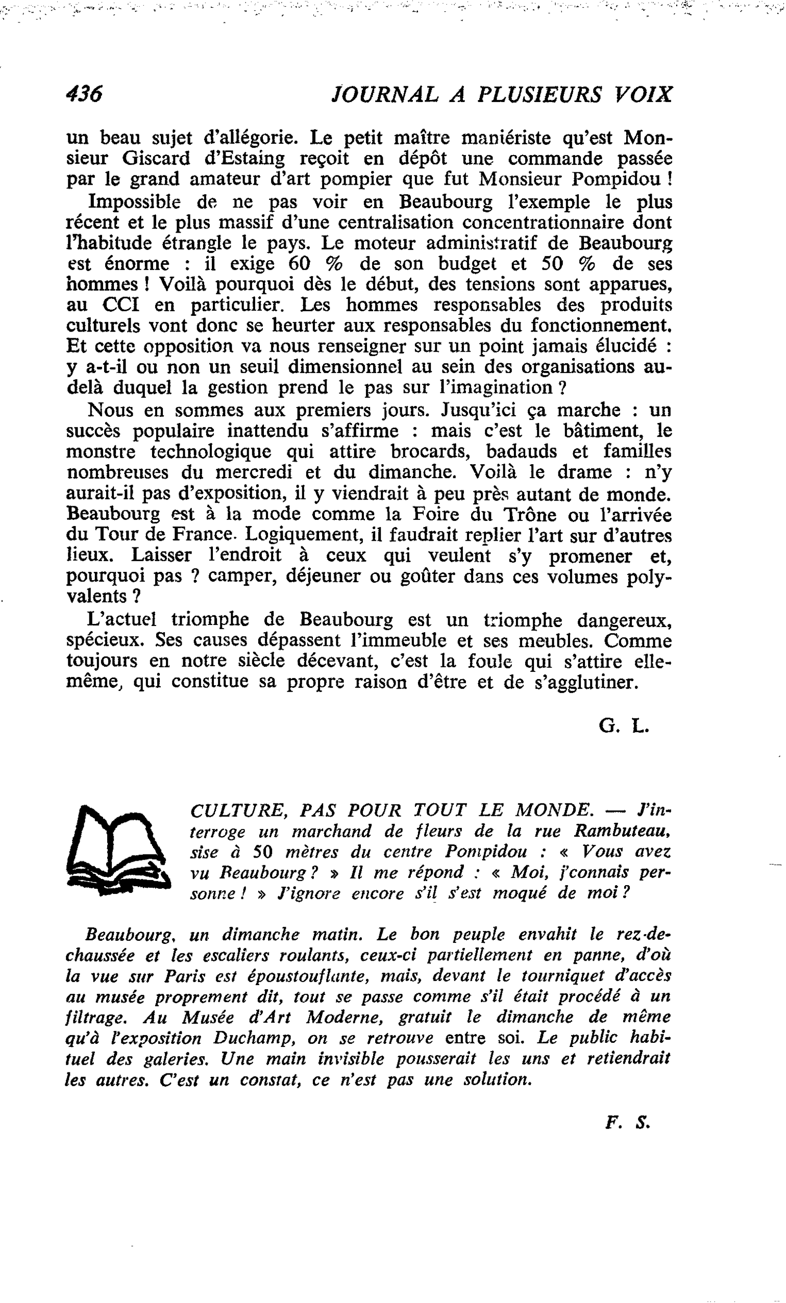 CULTURE, PAS POUR TOUT LE MONDE