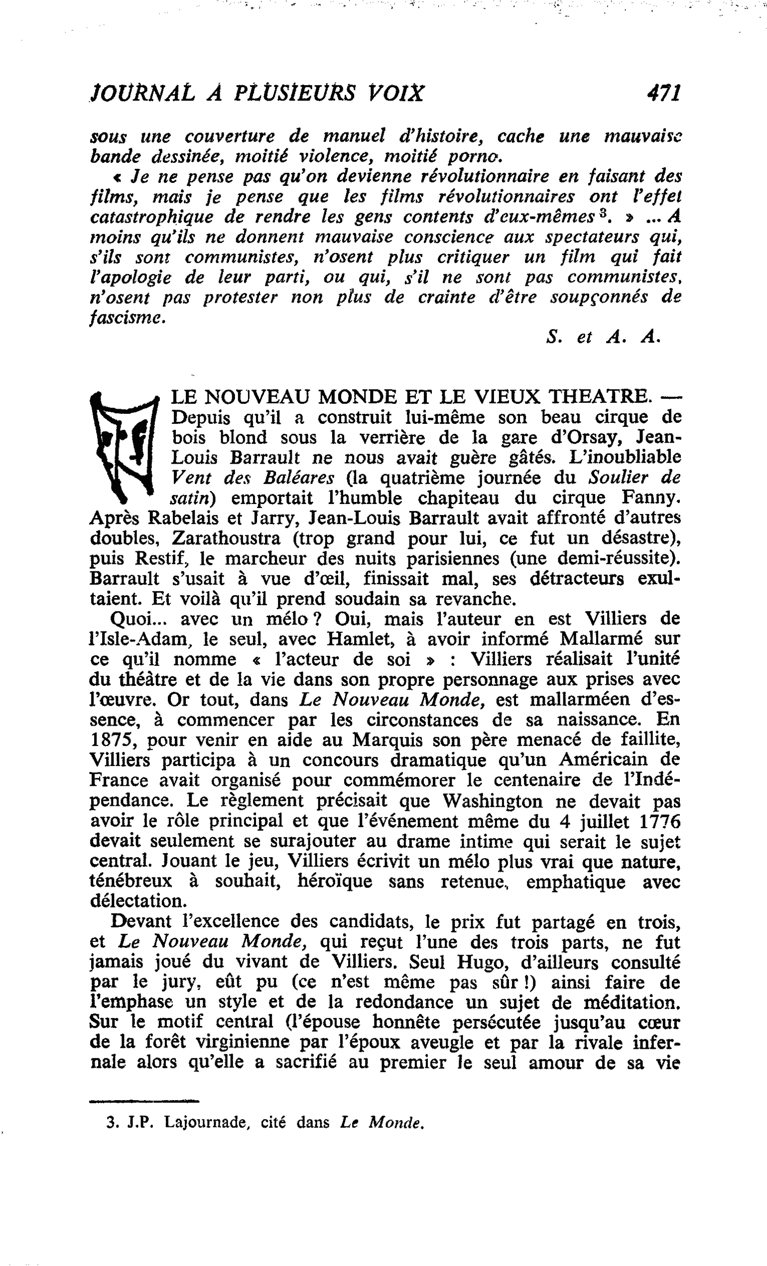 LE NOUVEAU MONDE ET LE VIEUX THEATRE