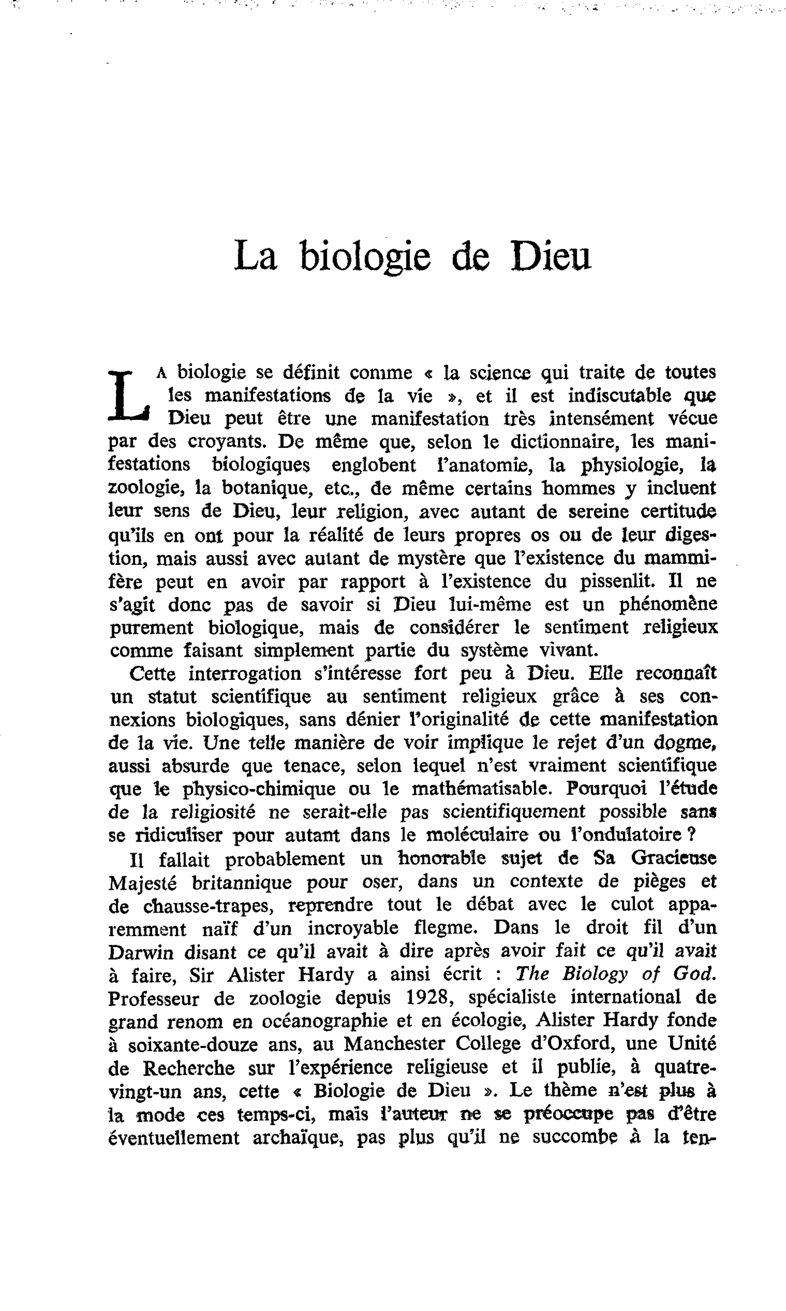 La biologie de Dieu