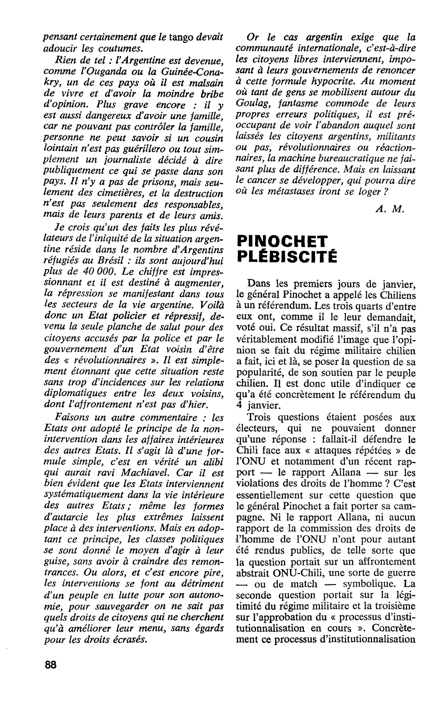 PINOCHET PLÉBISCITÉ