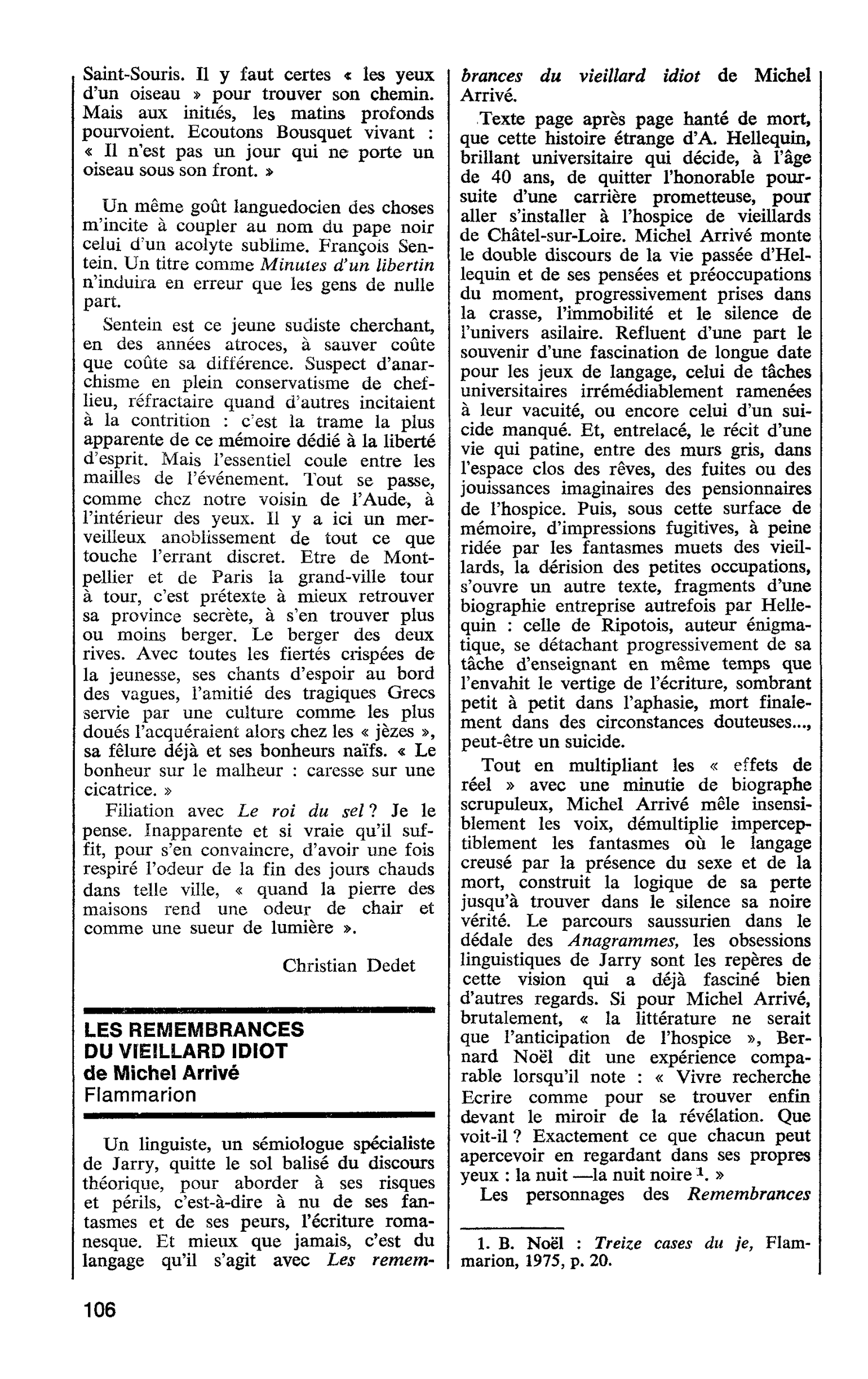 LES REMEMBRANCES DU VIEILLARD IDIOT de Michel Arrivé