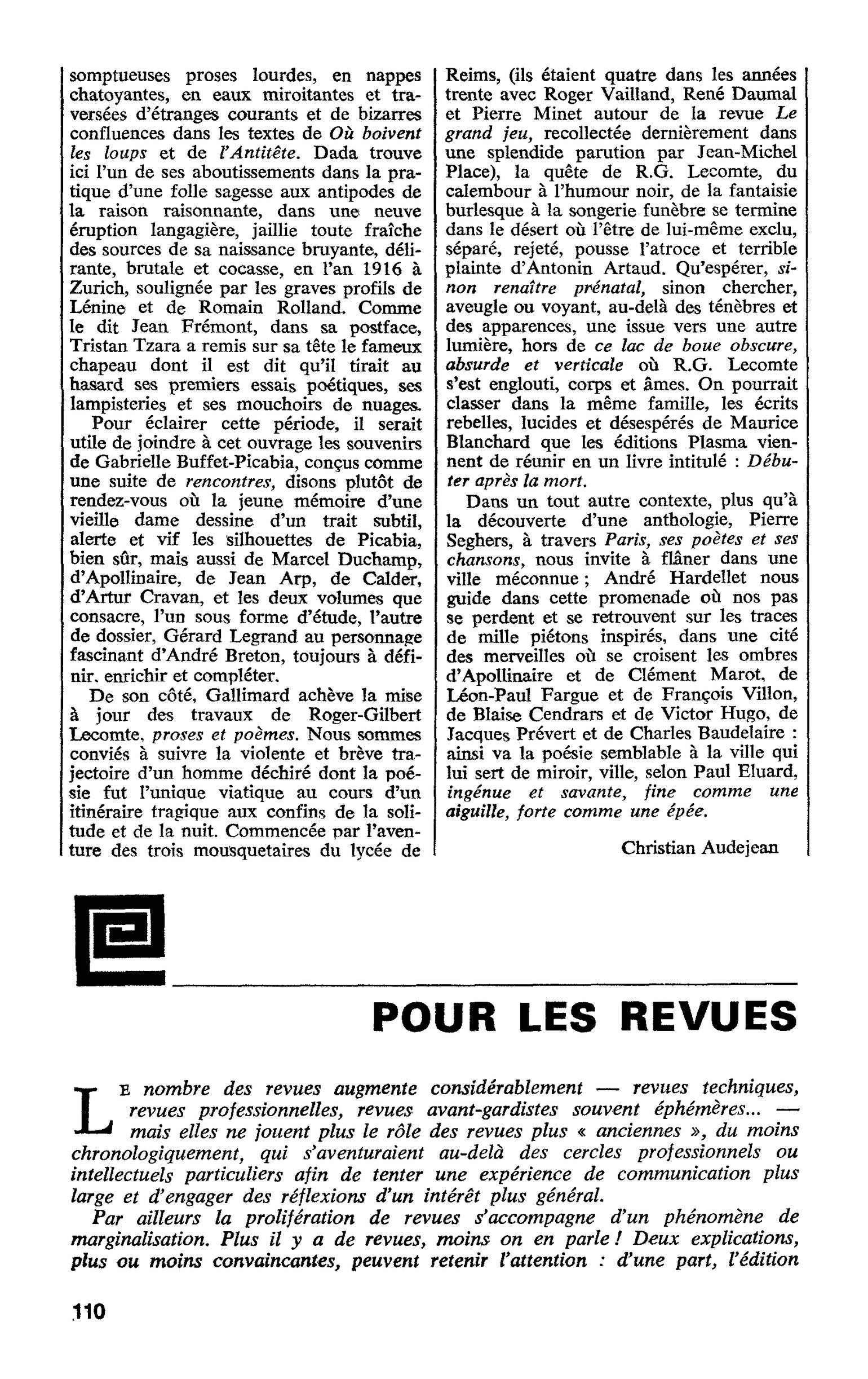 POUR LES REVUES