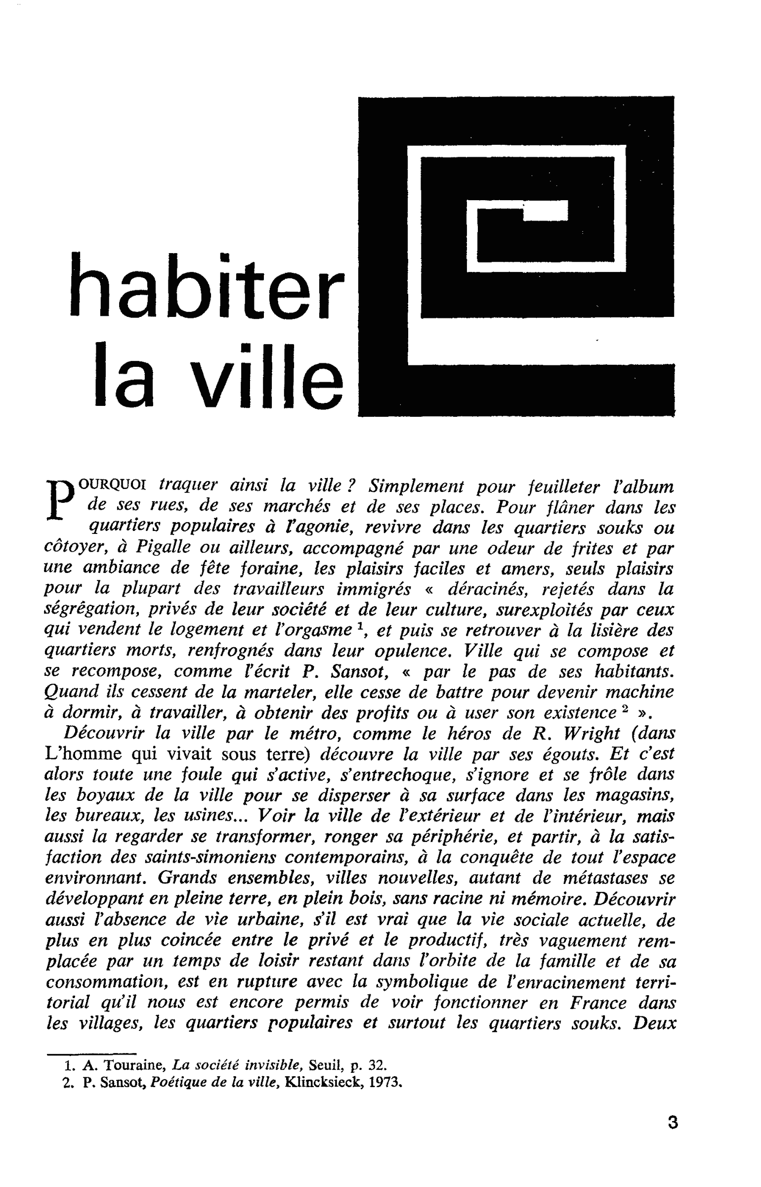 Habiter la ville