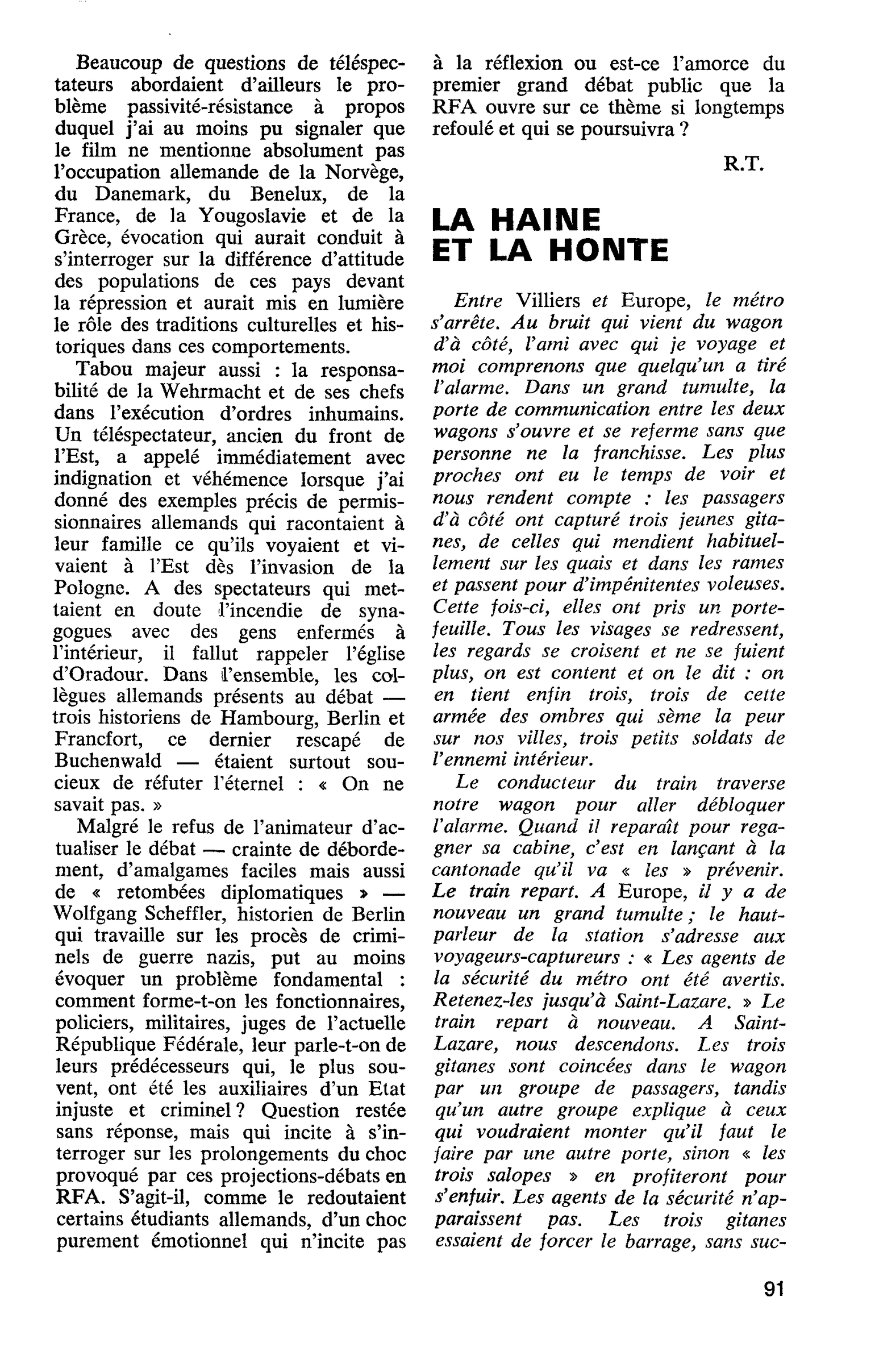 LA HAINE ET LA HONTE