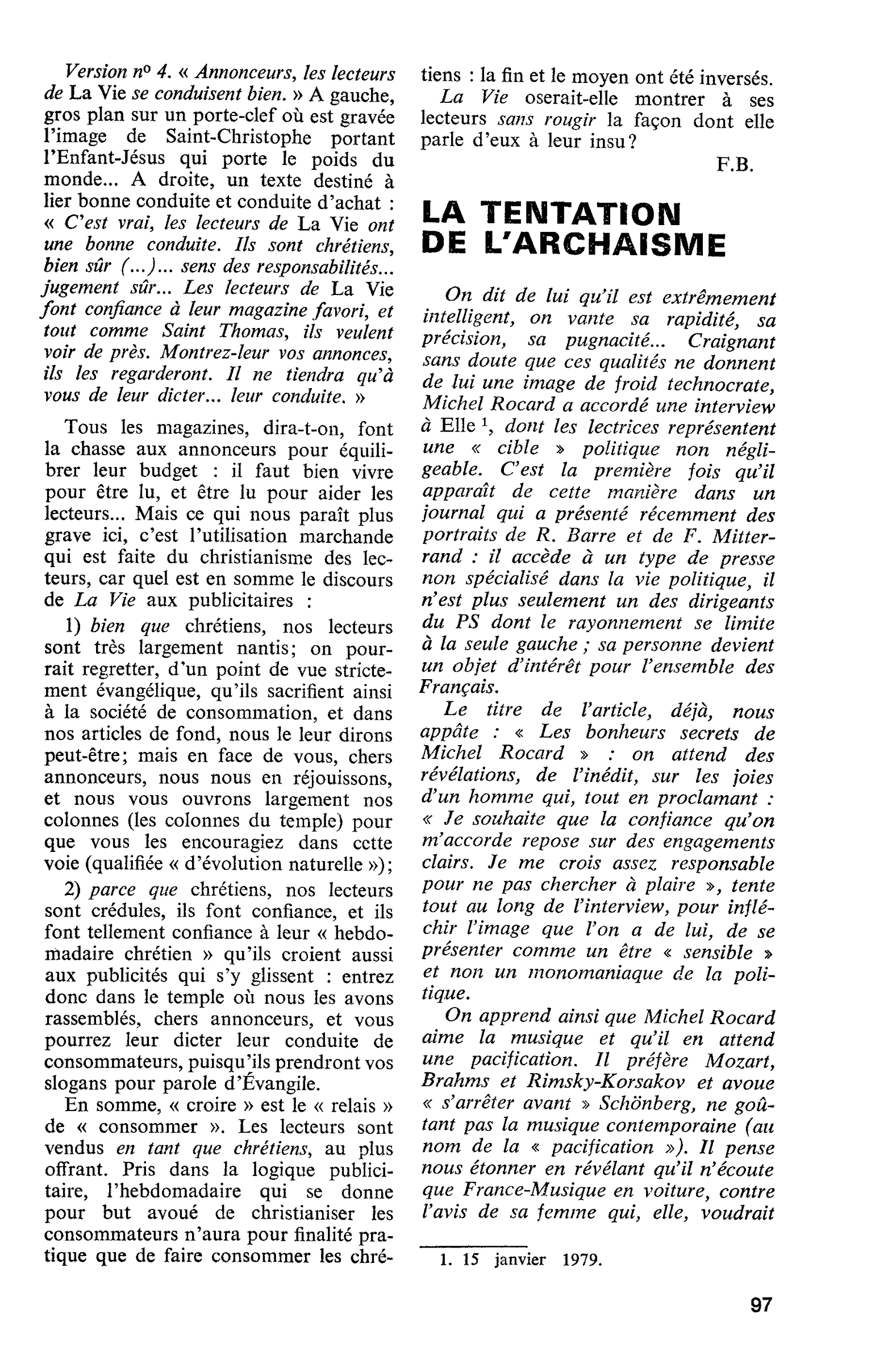 LA TENTATION DE L’ARCHAÏSME