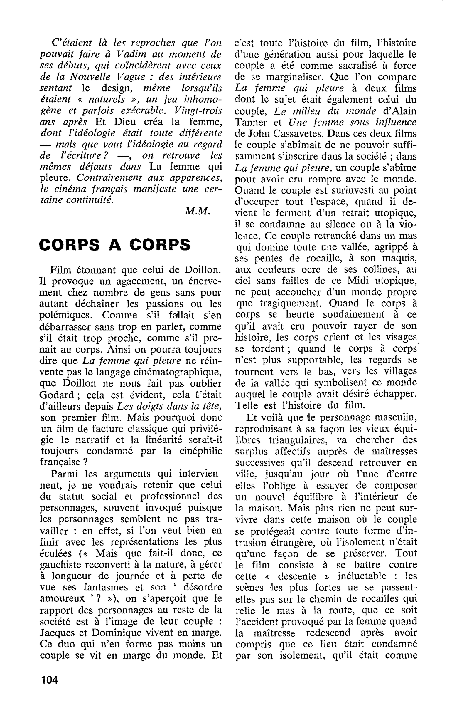 CORPS A CORPS