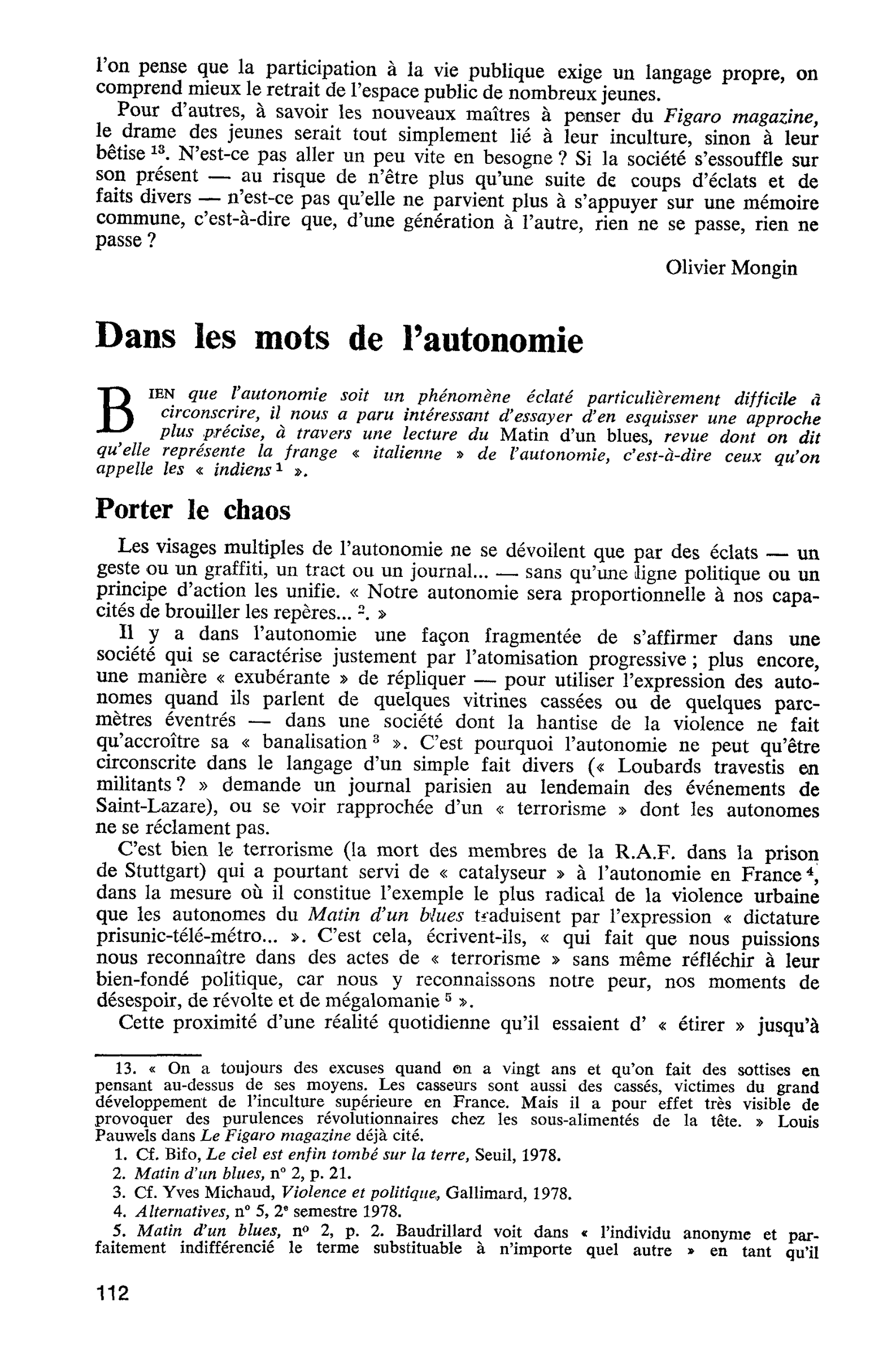 LES AUTONOMES CONTRE QUELLE SOCIÉTÉ ? : Dans les mots de l’autonomie