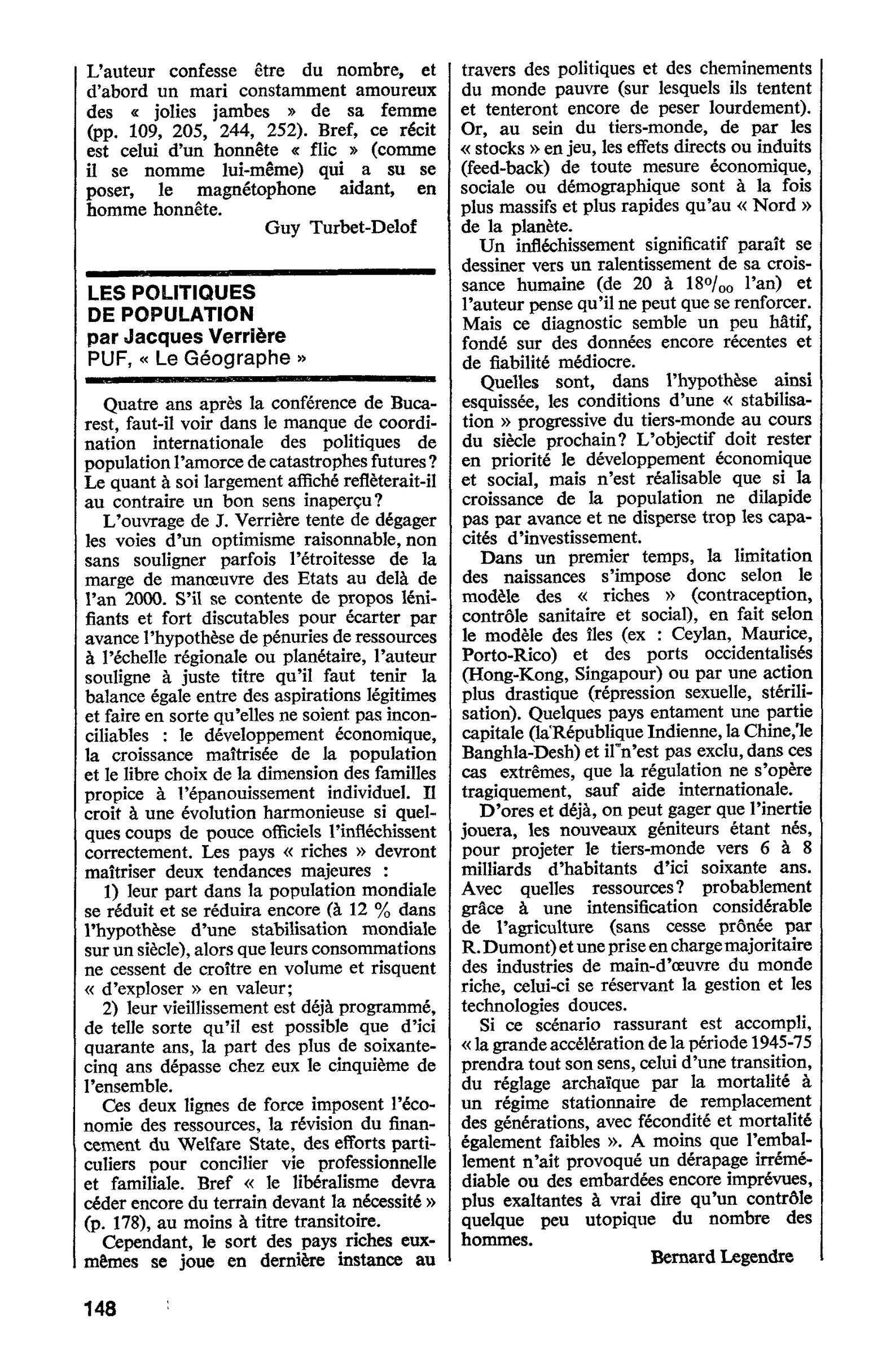 LES POLITIQUES DE POPULATION par Jacques Verrière