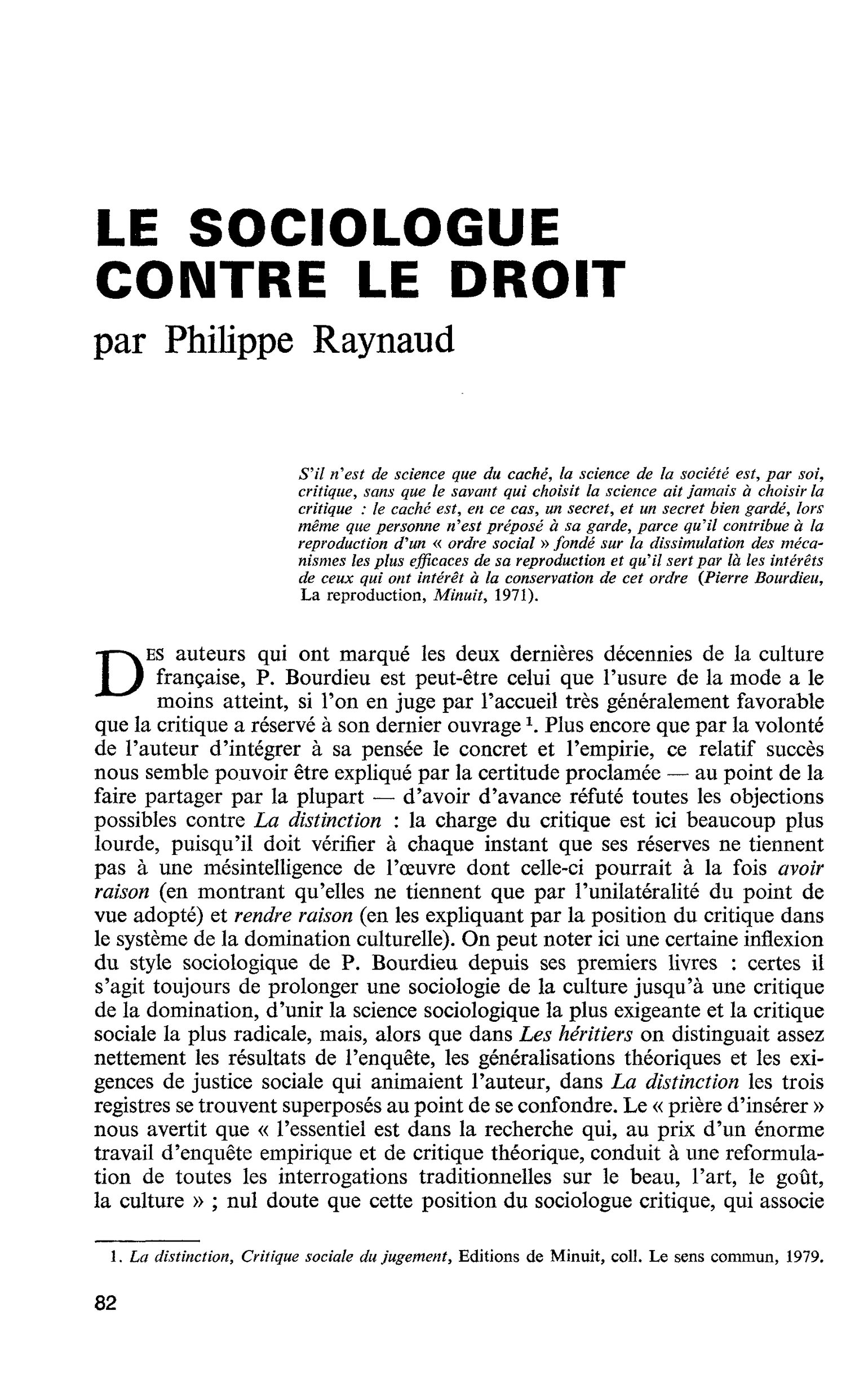 LE SOCIOLOGUE CONTRE LE DROIT