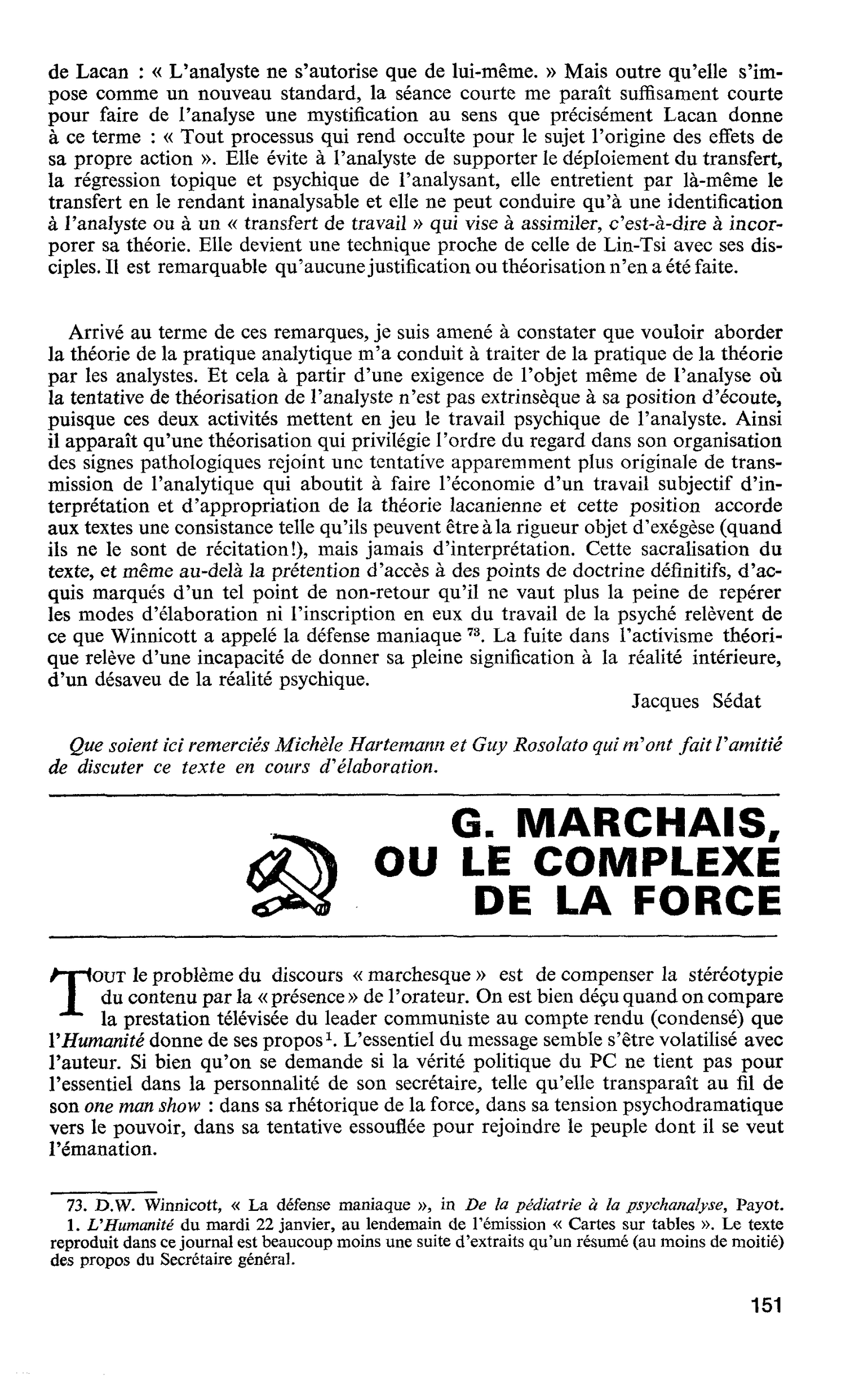 G. MARCHAIS, OU LE COMPLEXE DE LA FORCE