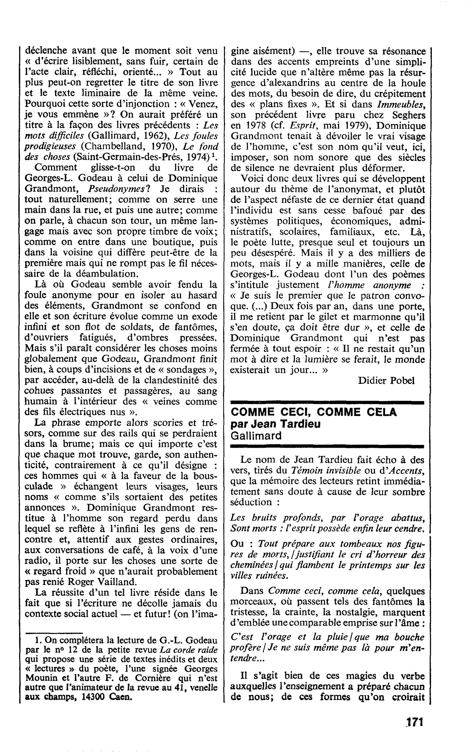 COMME CECI, COMME CELA par Jean Tardieu