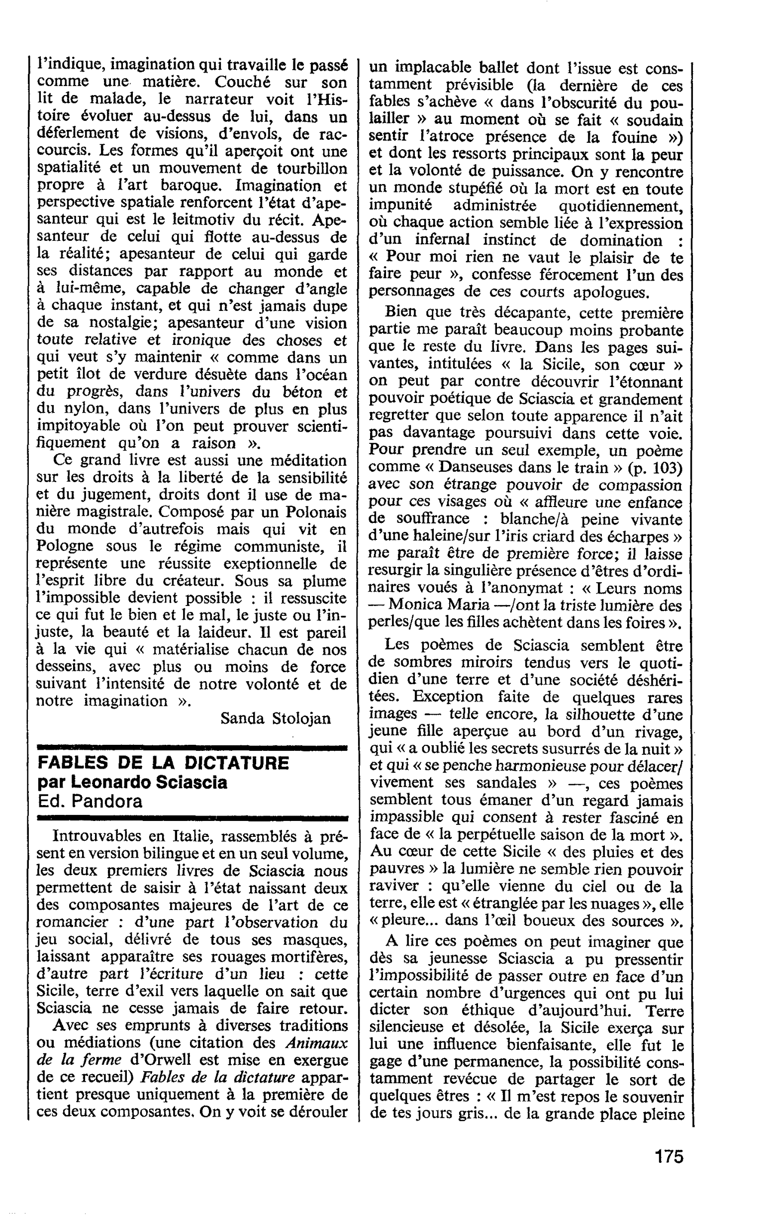 FABLES DE LA DICTATURE par Leonardo Sciascia