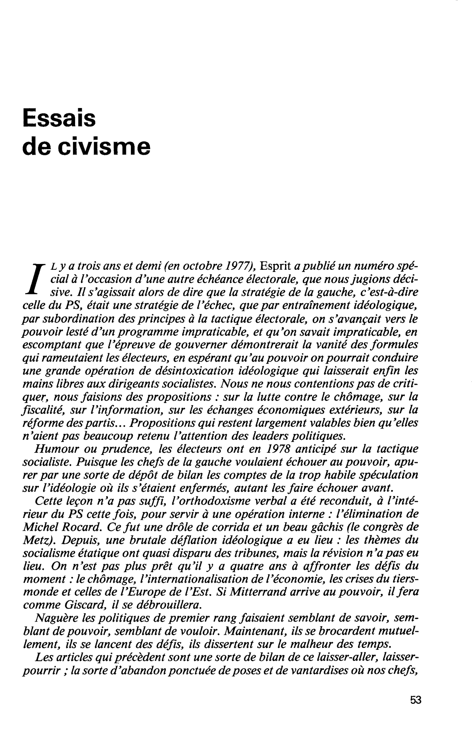 Essais de civisme