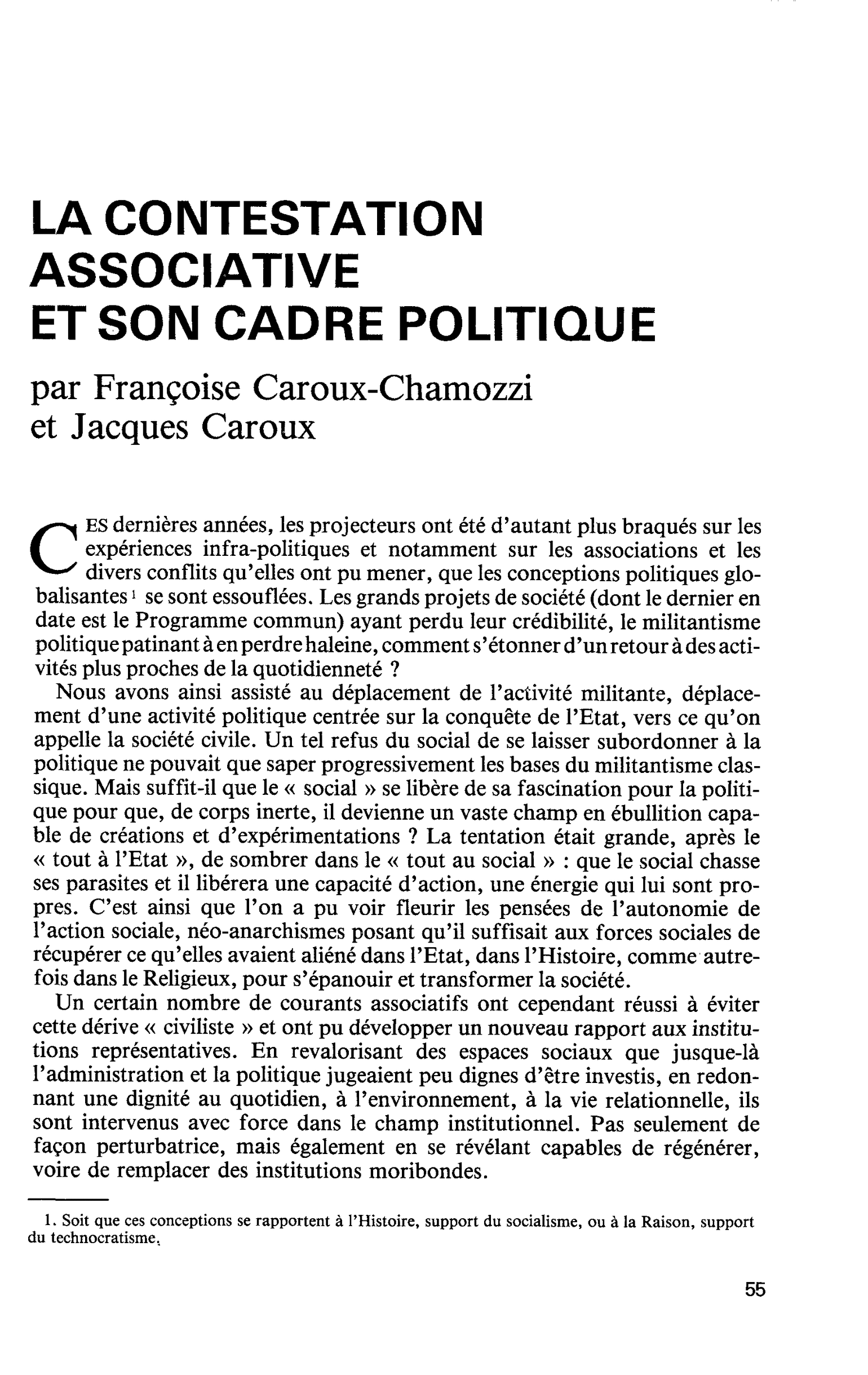 LA CONTESTATION ASSOCIATIVE ET SON CADRE POLITIQUE